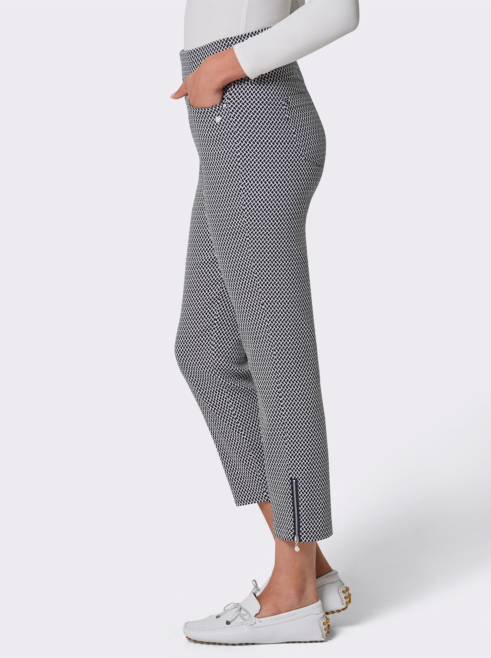 CREATION L PREMIUM Schlupfhose mit Jacquardmuster - marine-weiß-gemustert