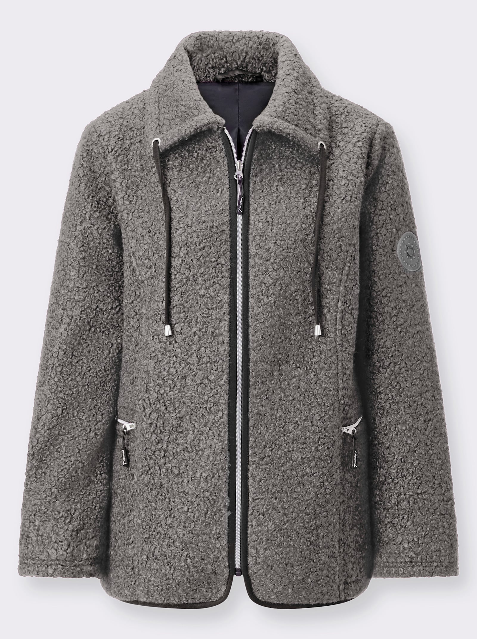 Boucléjacke mit kontrastfarbigen Details - grau