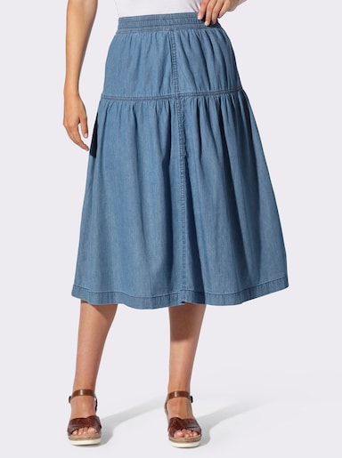 Jeansrock mit Rundum-Dehnbund - blue-bleached + blue-stone-washed