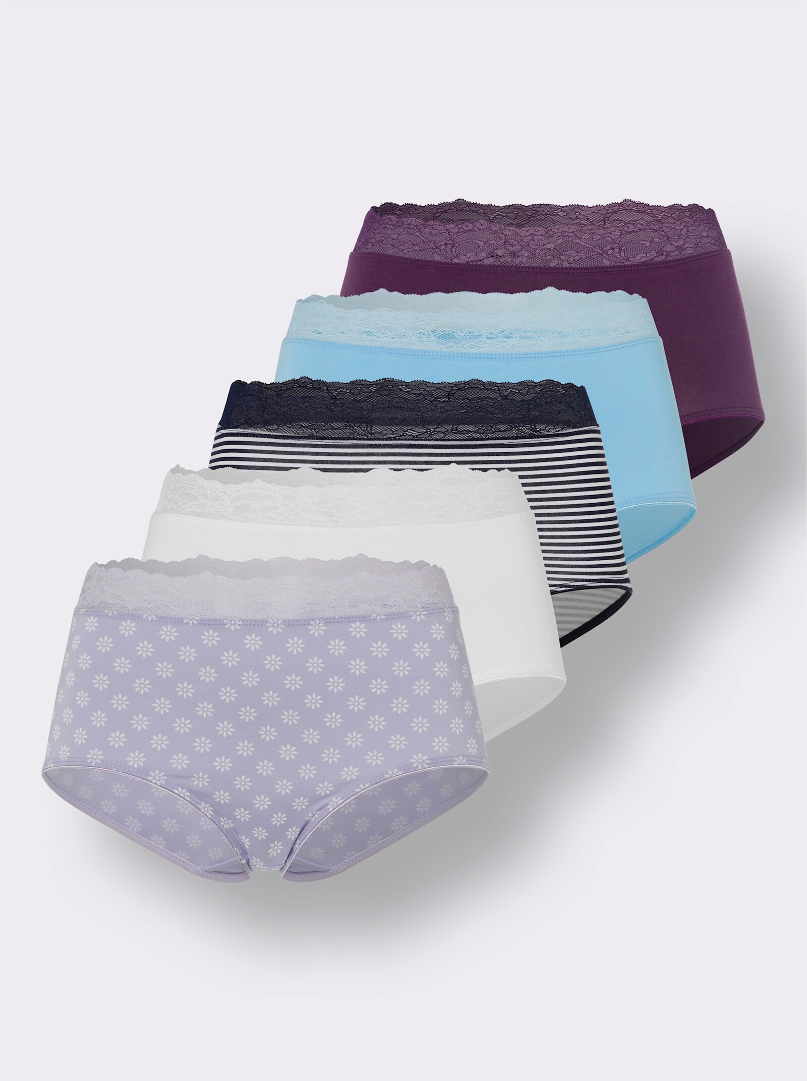 Tailleslip in set van 5 - 2x bedrukt + druif + wit + aqua