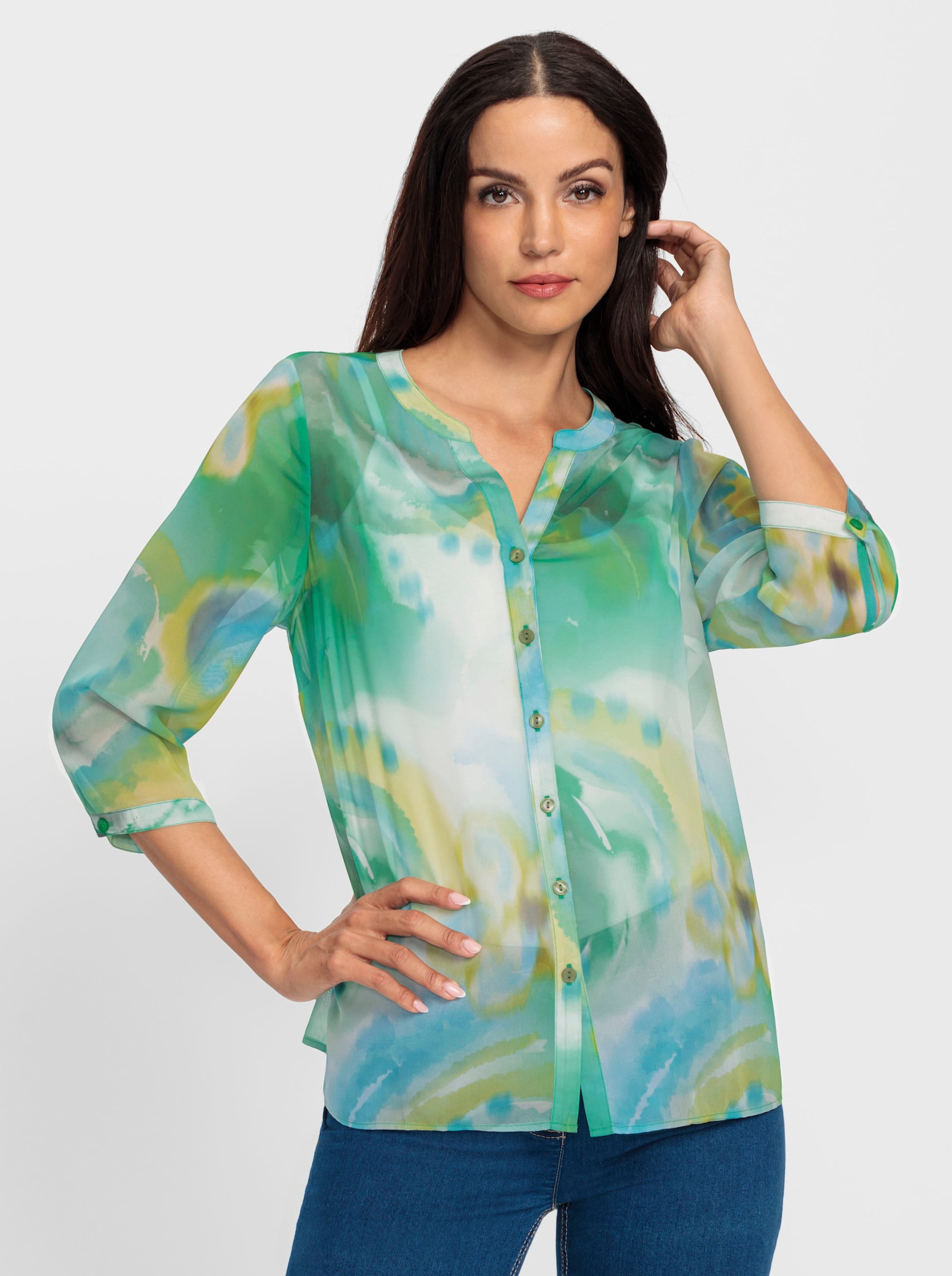 heine Druckbluse mit 3/4-langem Arm - grasgrün-aqua-bedruckt