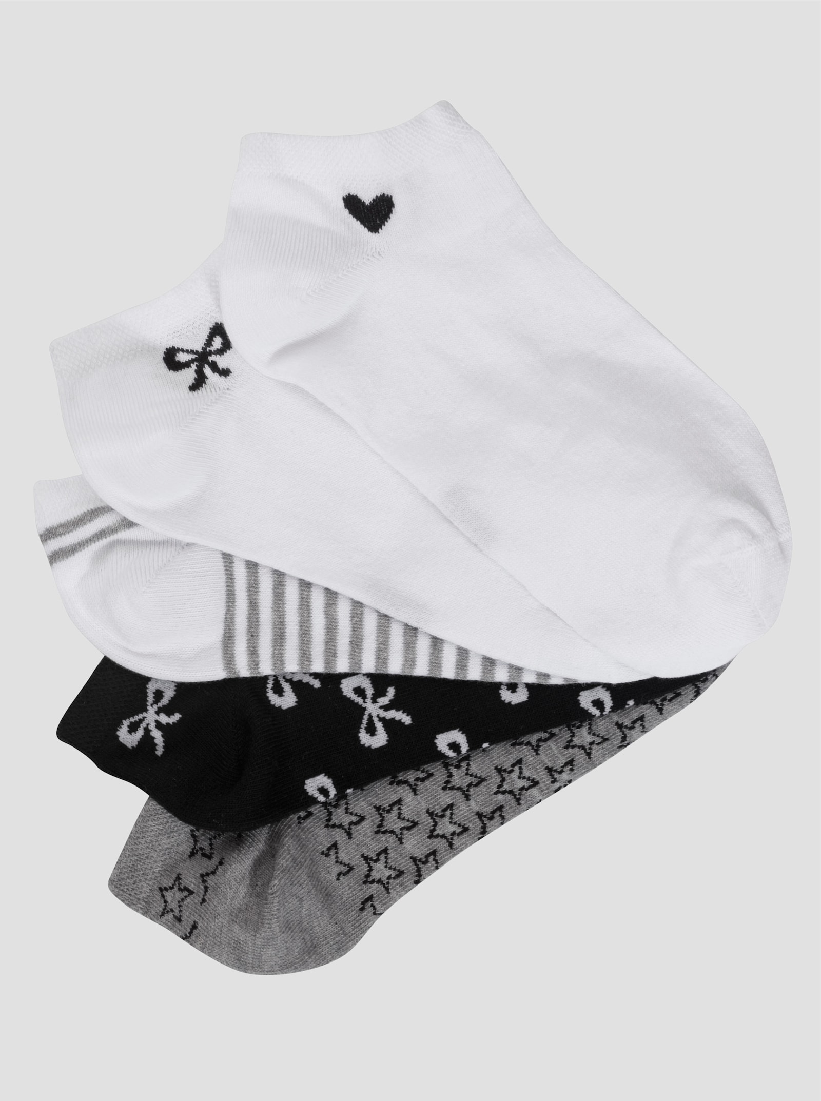 wäschepur Damen-Sneakersocken - schwarz-gemustert + grau-gemustert