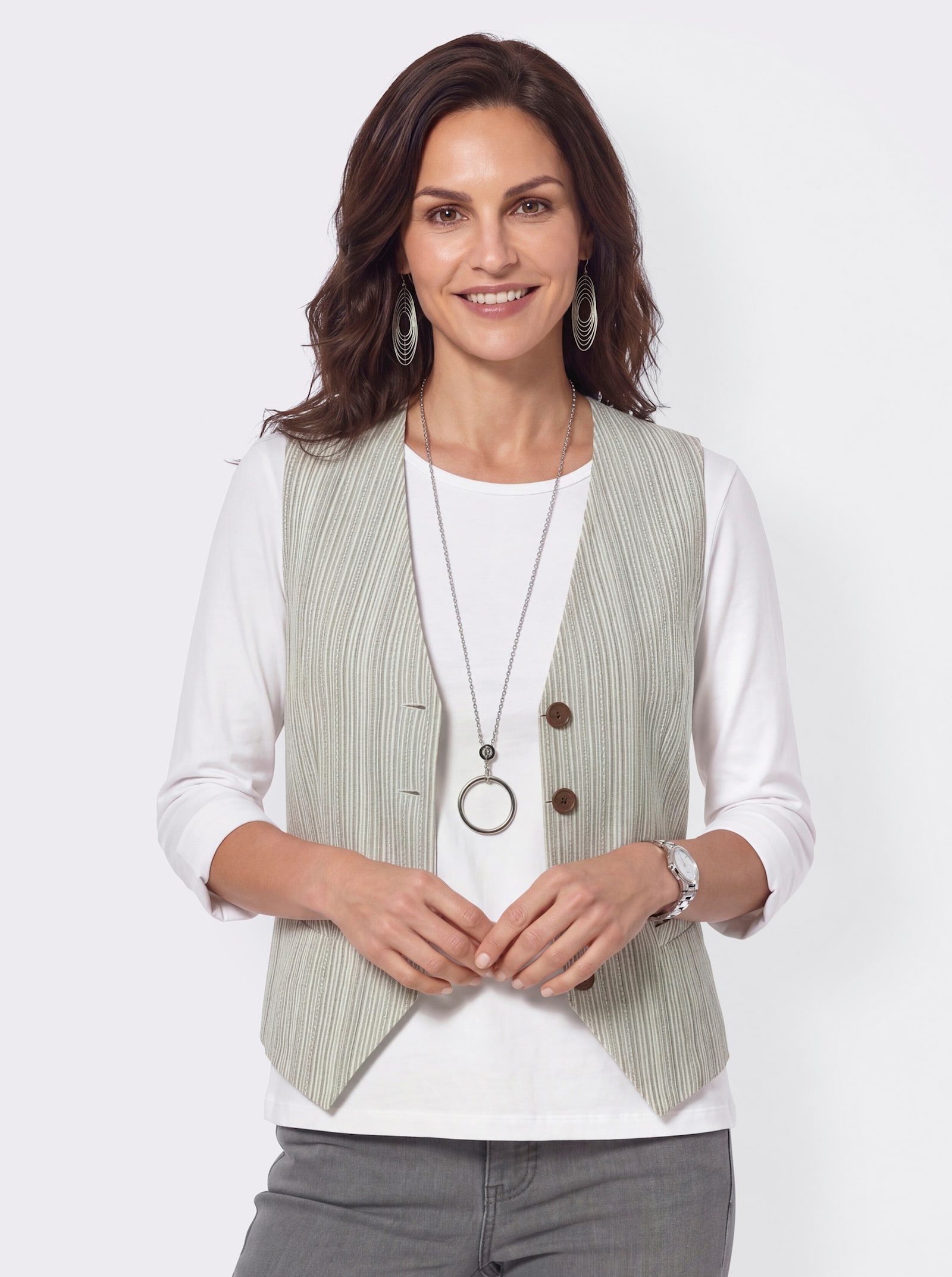 Weste mit Jacquard-Streifenmuster - champagner-khaki-gestreift