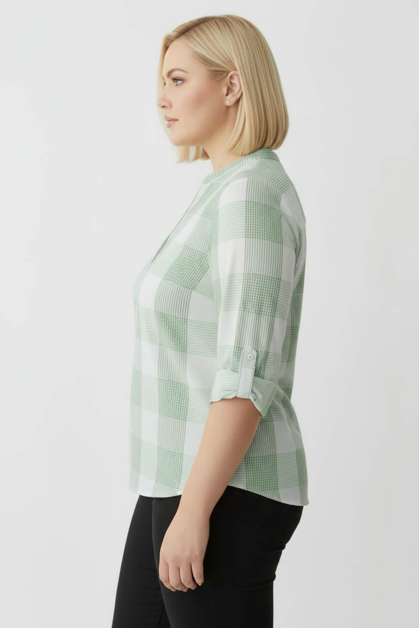 Baumwollbluse mit Stehkragen, kariert - grün-weiß-kariert