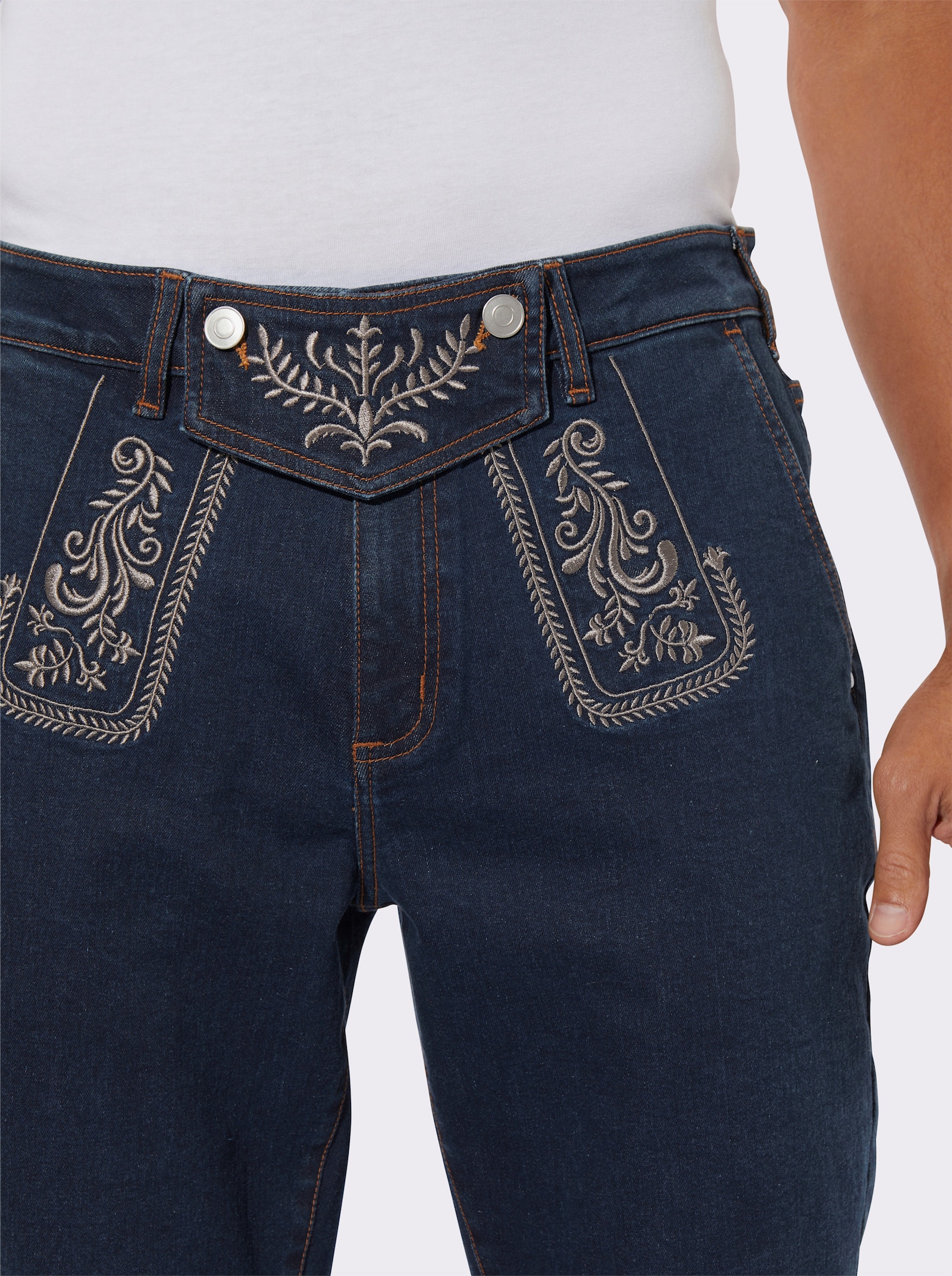 Jeansbermuda met folkloreborduursel - dark-blue