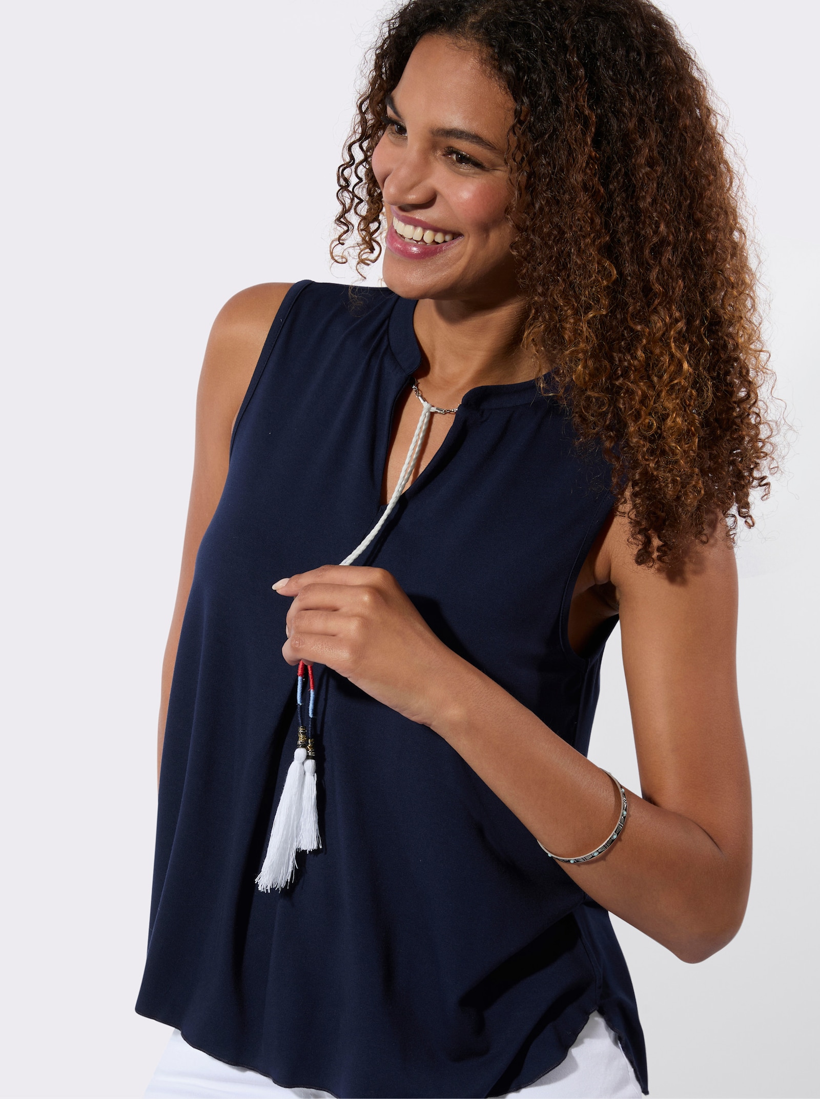 Shirttop mit Kordeln und Quasten - marine