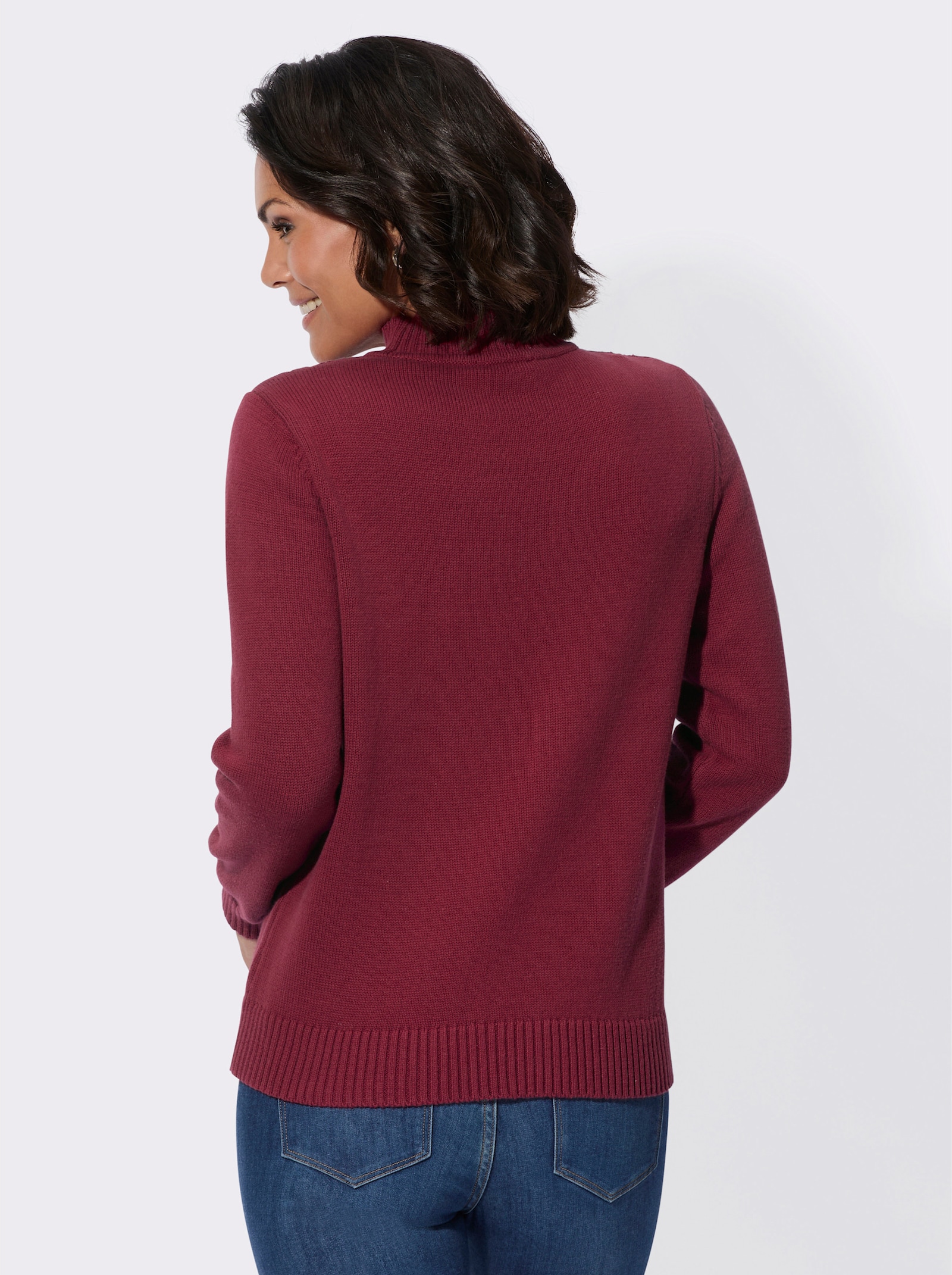 Pullover mit Strickmuster im Vorderteil - dunkelrot