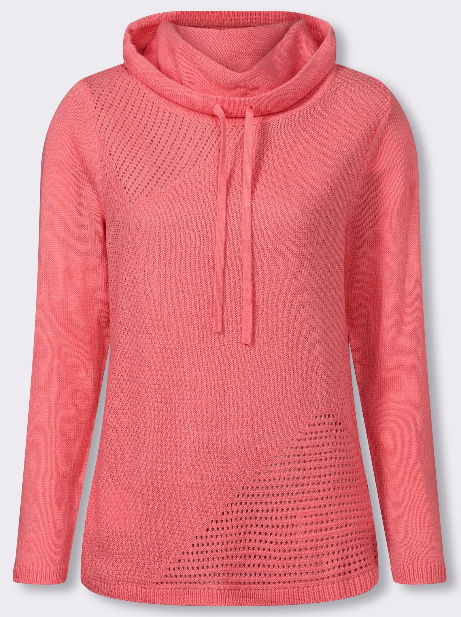 Stehkragenpullover mit Strickmuster im Vorderteil - flamingo