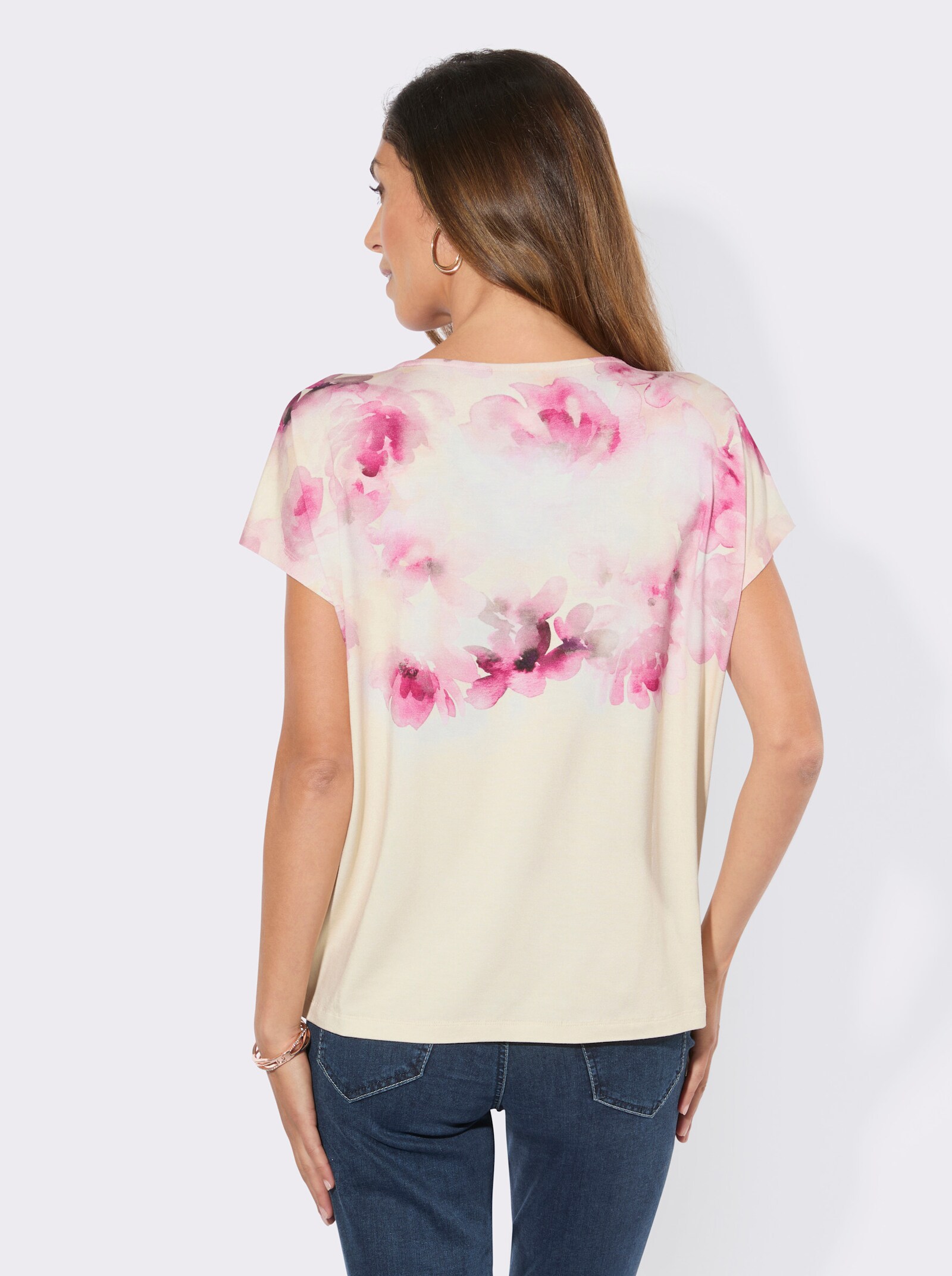 Kurzarmshirt mit Blüten-Druck - champagner-hortensie-bedruckt
