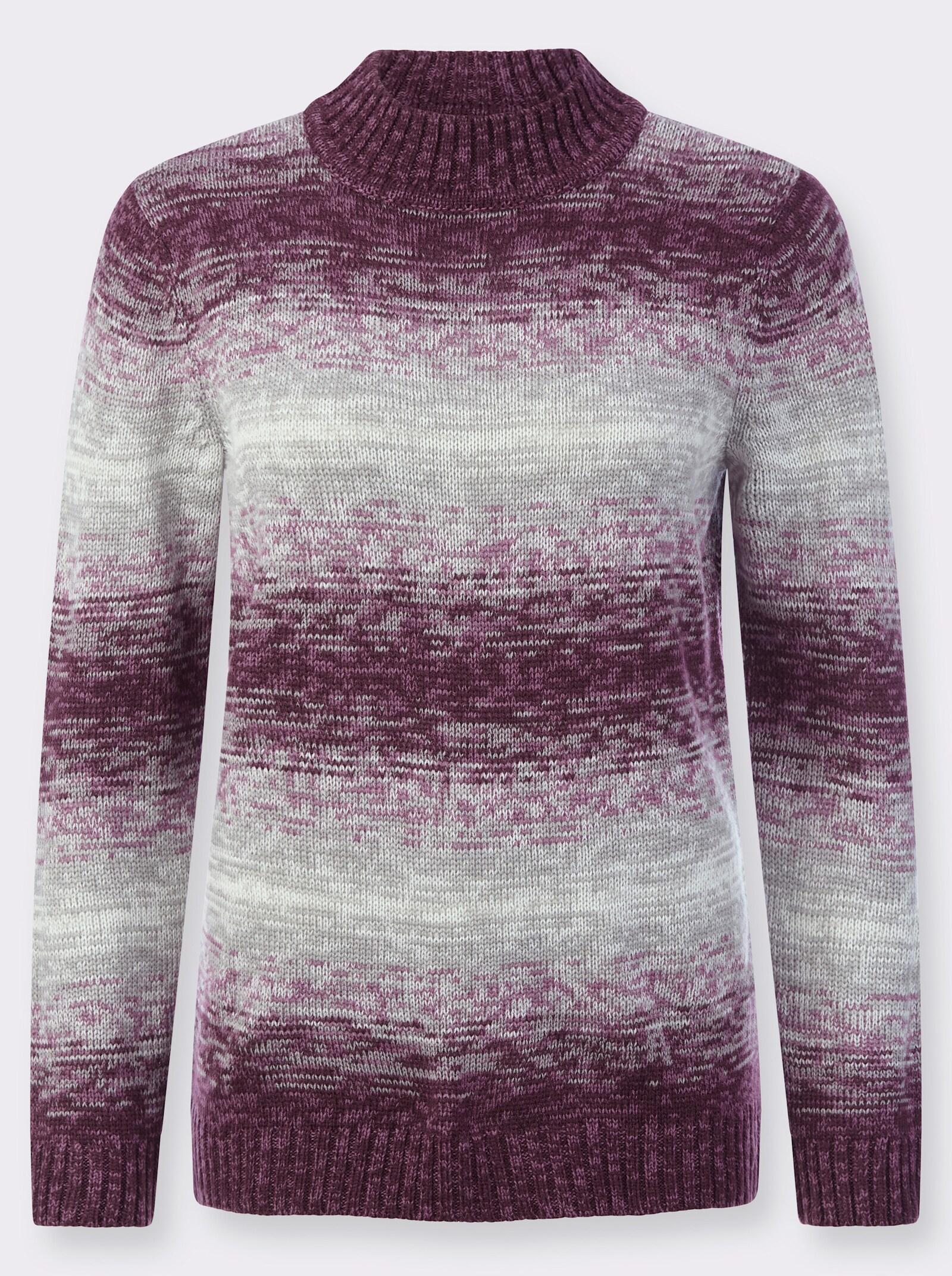 Stehkragenpullover in trageangenehmer Qualität - violett-burgund-geringelt