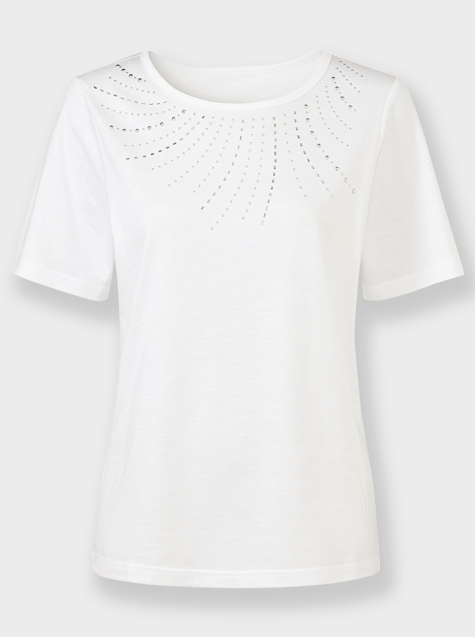 Rundhalsshirt mit Glitzersteinchen-Deko - weiss