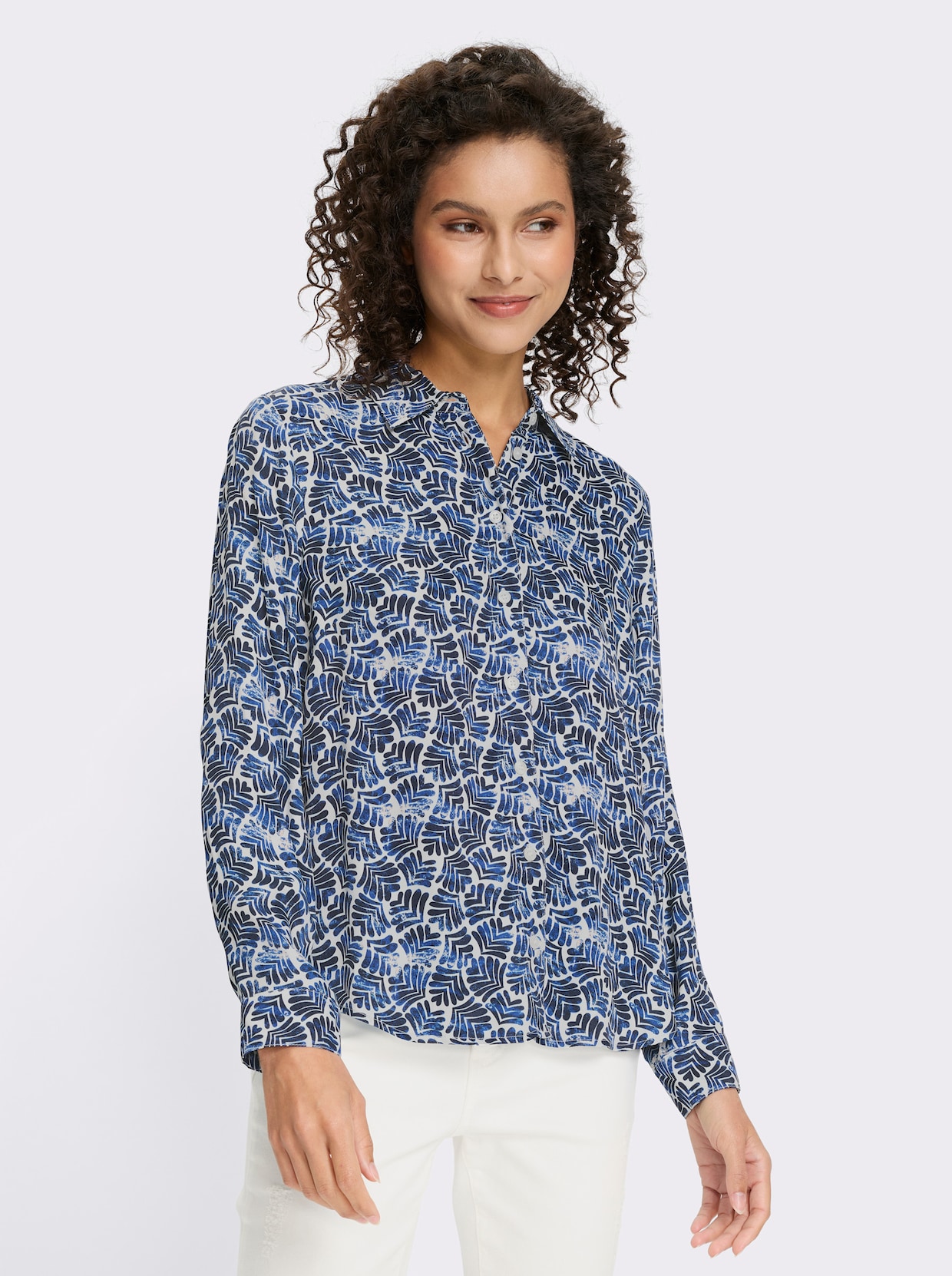 heine Druckbluse in Satin-Qualität - marine-ecru-bedruckt