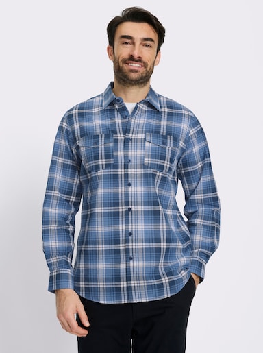 Catamaran Langarmhemd mit garngefärbtem Muster - mittelblau-kariert