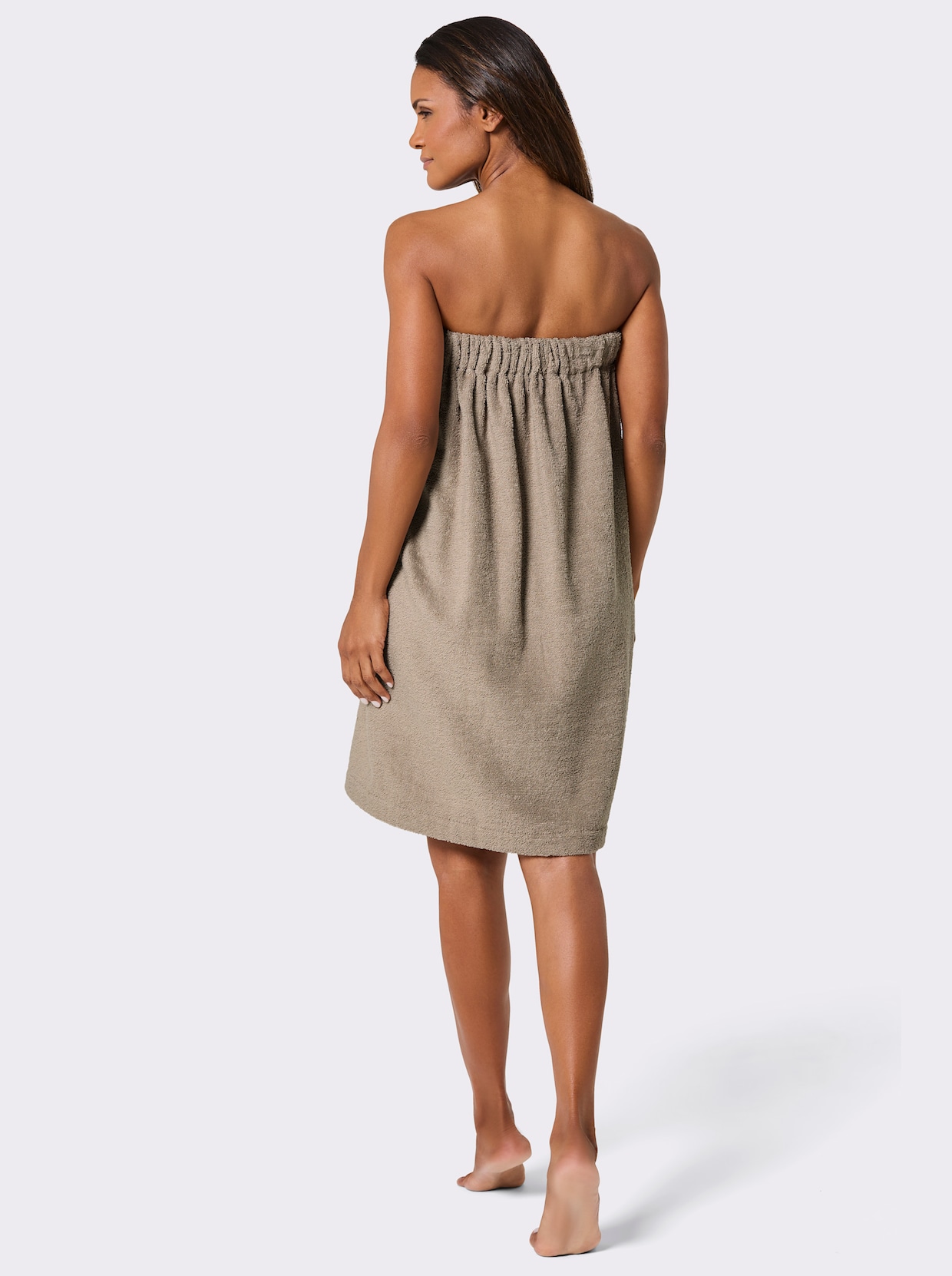 feel good Bademantel mit Dackel-Stickerei - beige-schwarz