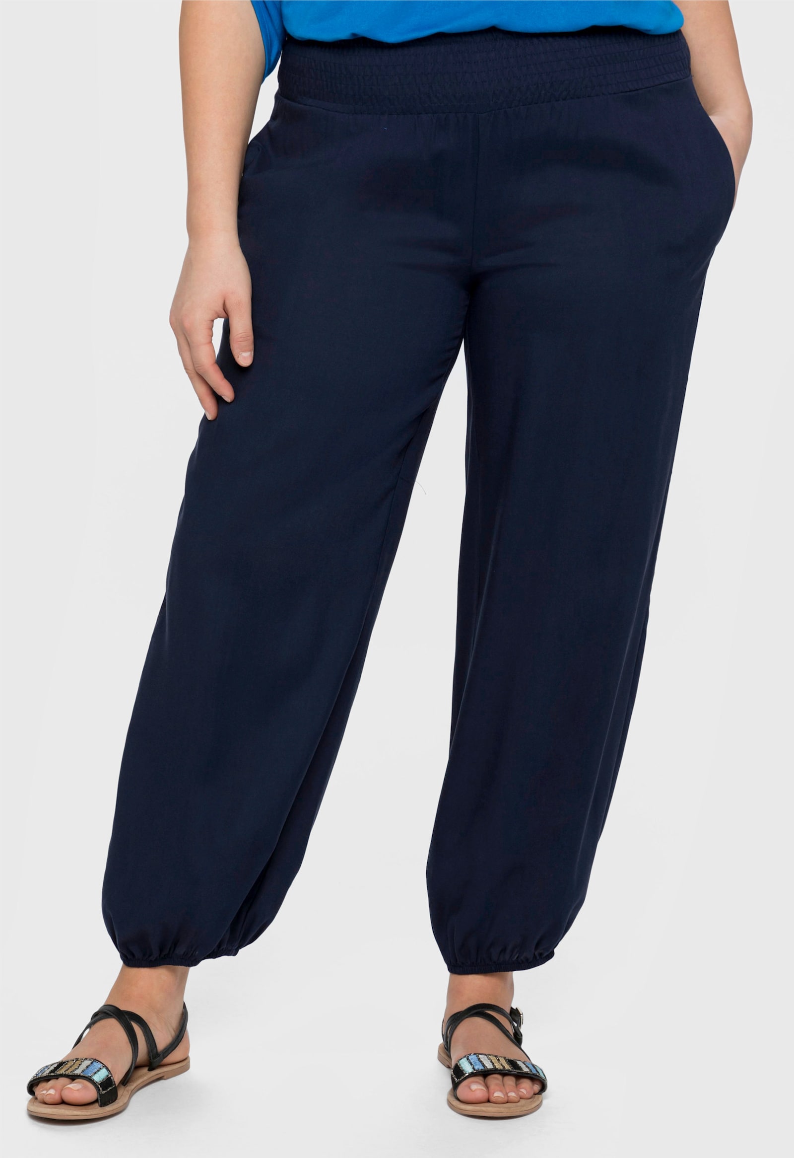 sheego Schlupfhose mit Smokbund, weite Form - marine