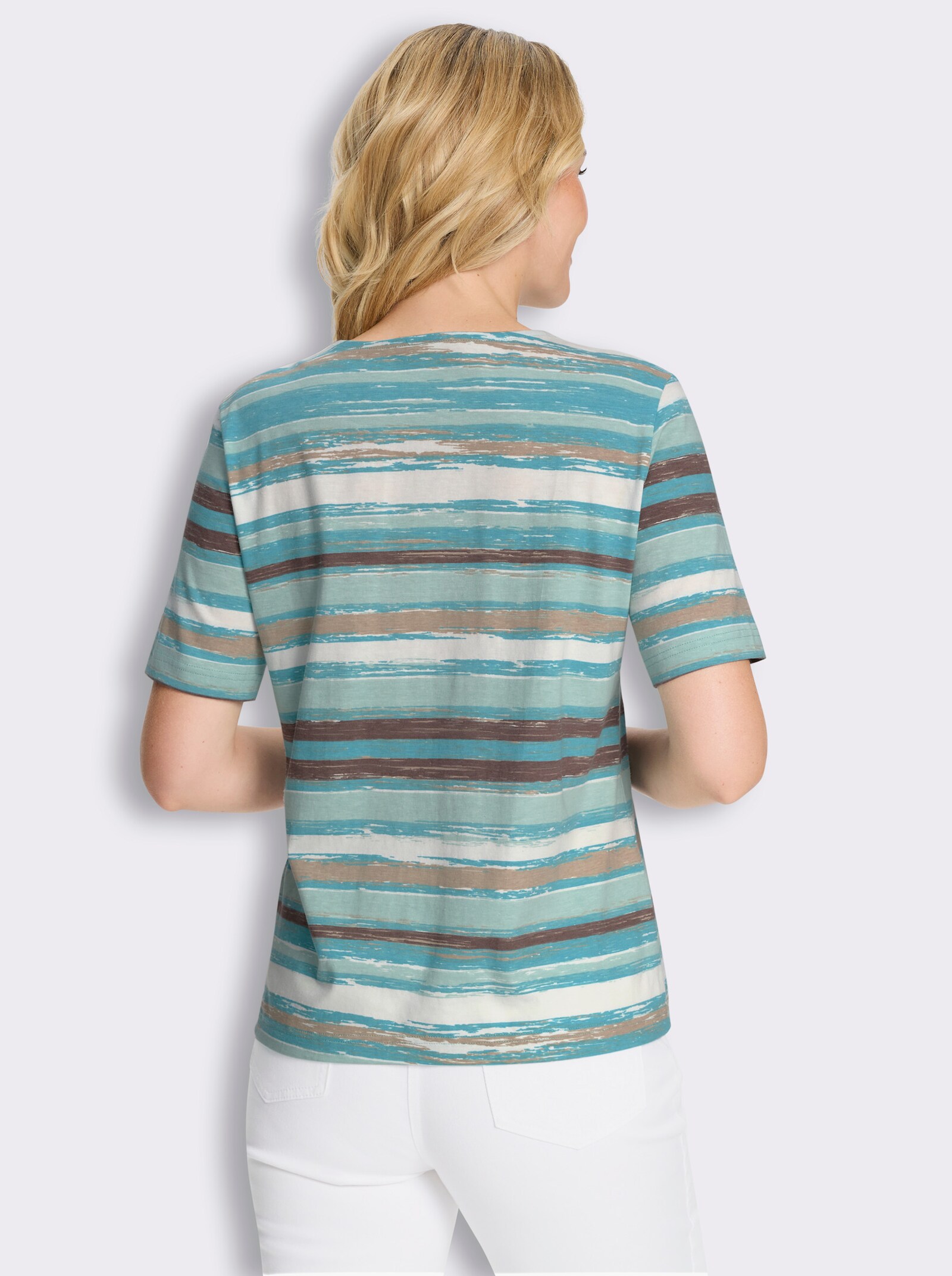 Kurzarmshirt mit verwischtem Streifenmuster - ozean-bedruckt