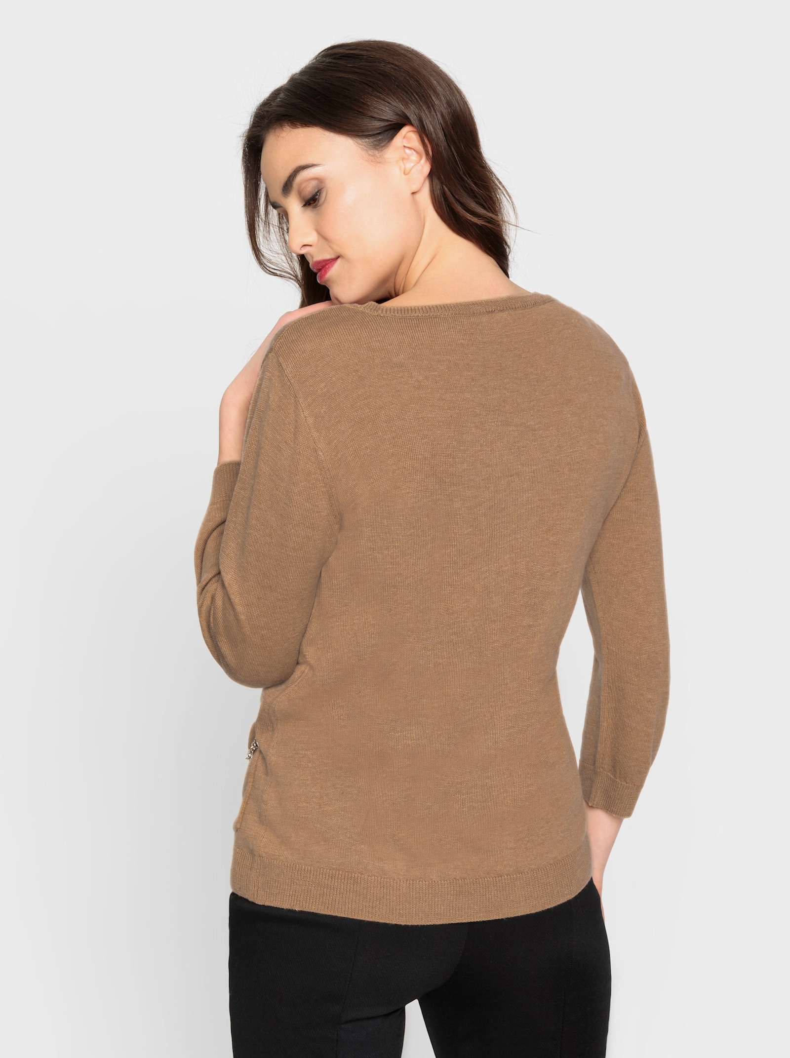 heine Feinstrickpullover mit Rundhals-Ausschnitt - camel-champagner-meliert