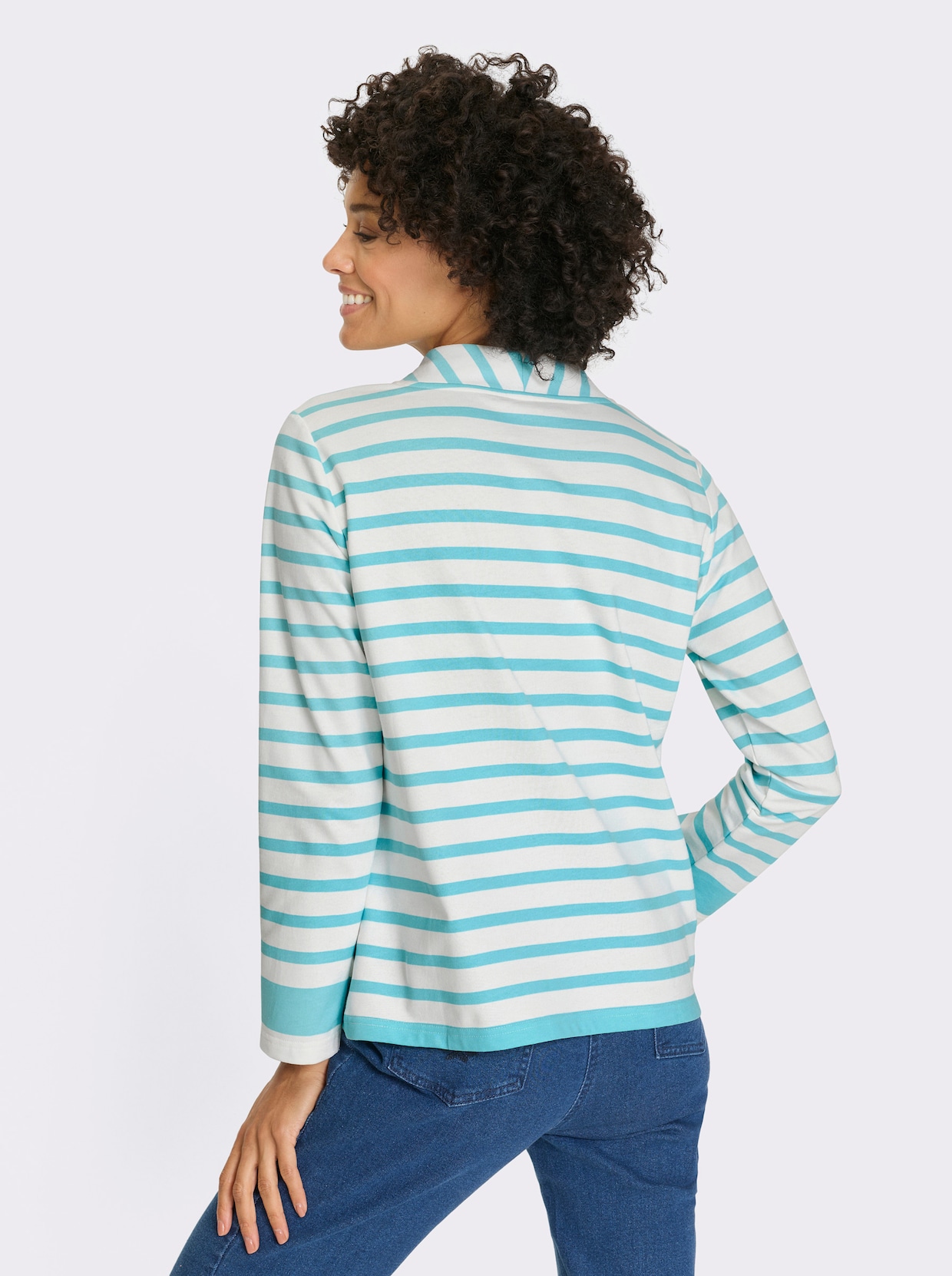 Sweatshirt - aquamarin-ecru-geringelt