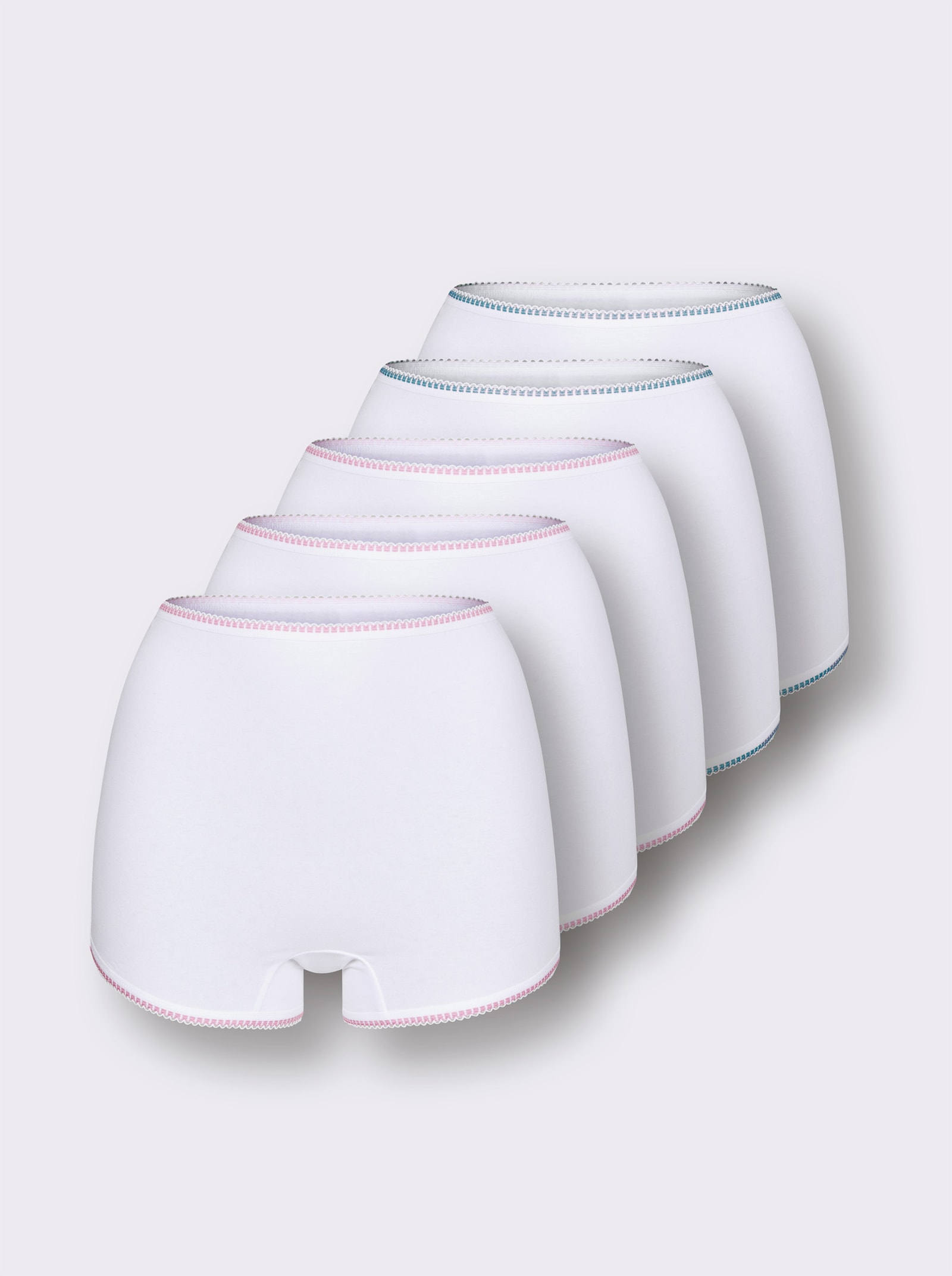 wäschepur Panty mit Mäusezähnchen-Borte - 2x weiß-hellblau + 3x weiß-orchidee
