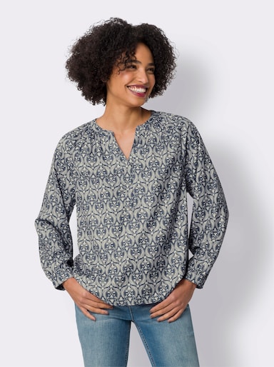 heine Schlupfbluse aus Satin - sand-rauchblau-bedruckt