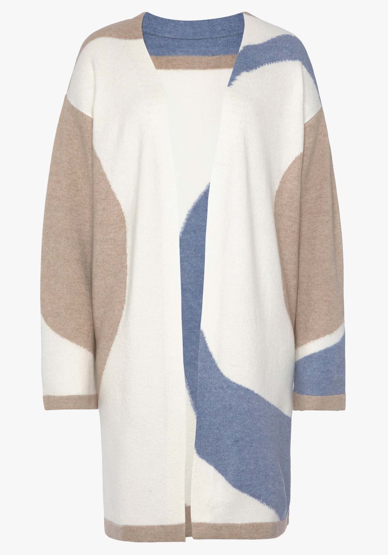 LASCANA Veste longue en tricot - crème-beige-bleu