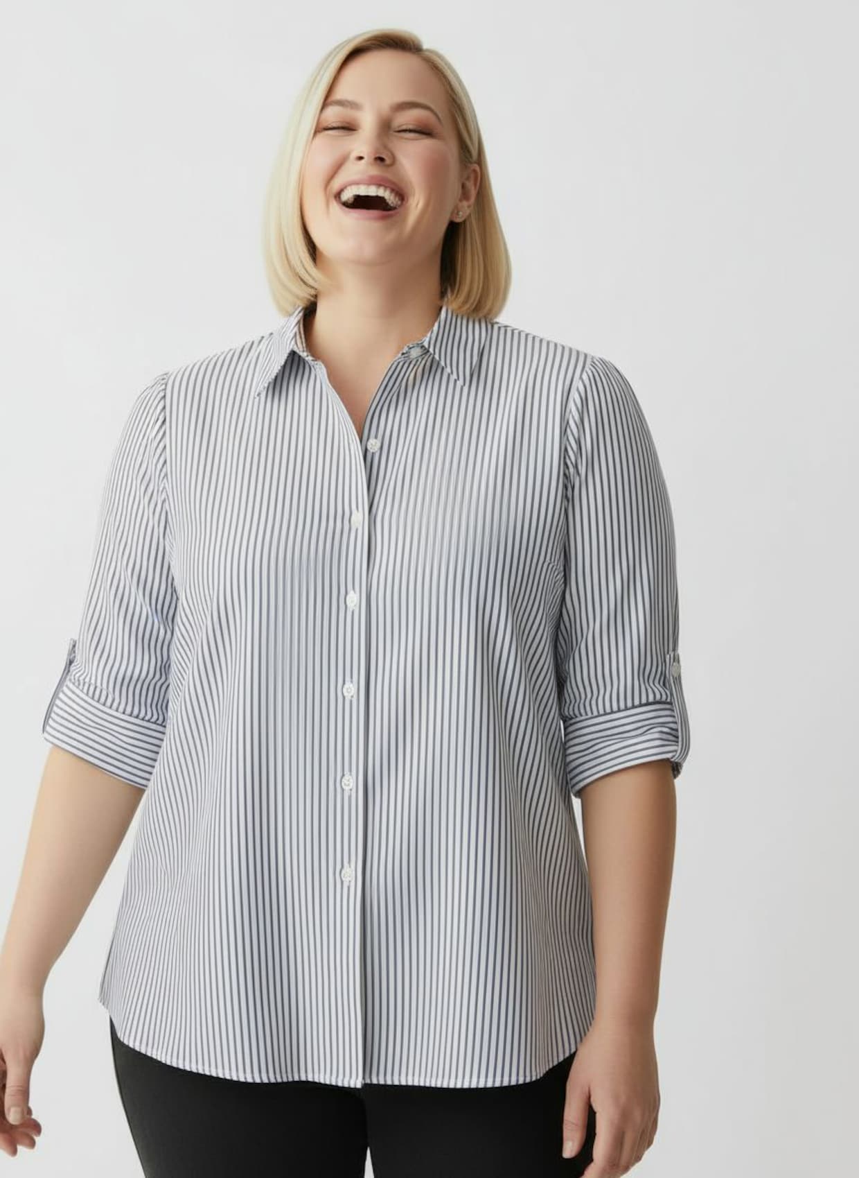 Gestreifte Bluse mit längenregulierbaren Ärmeln - marine-ecru-gestreift