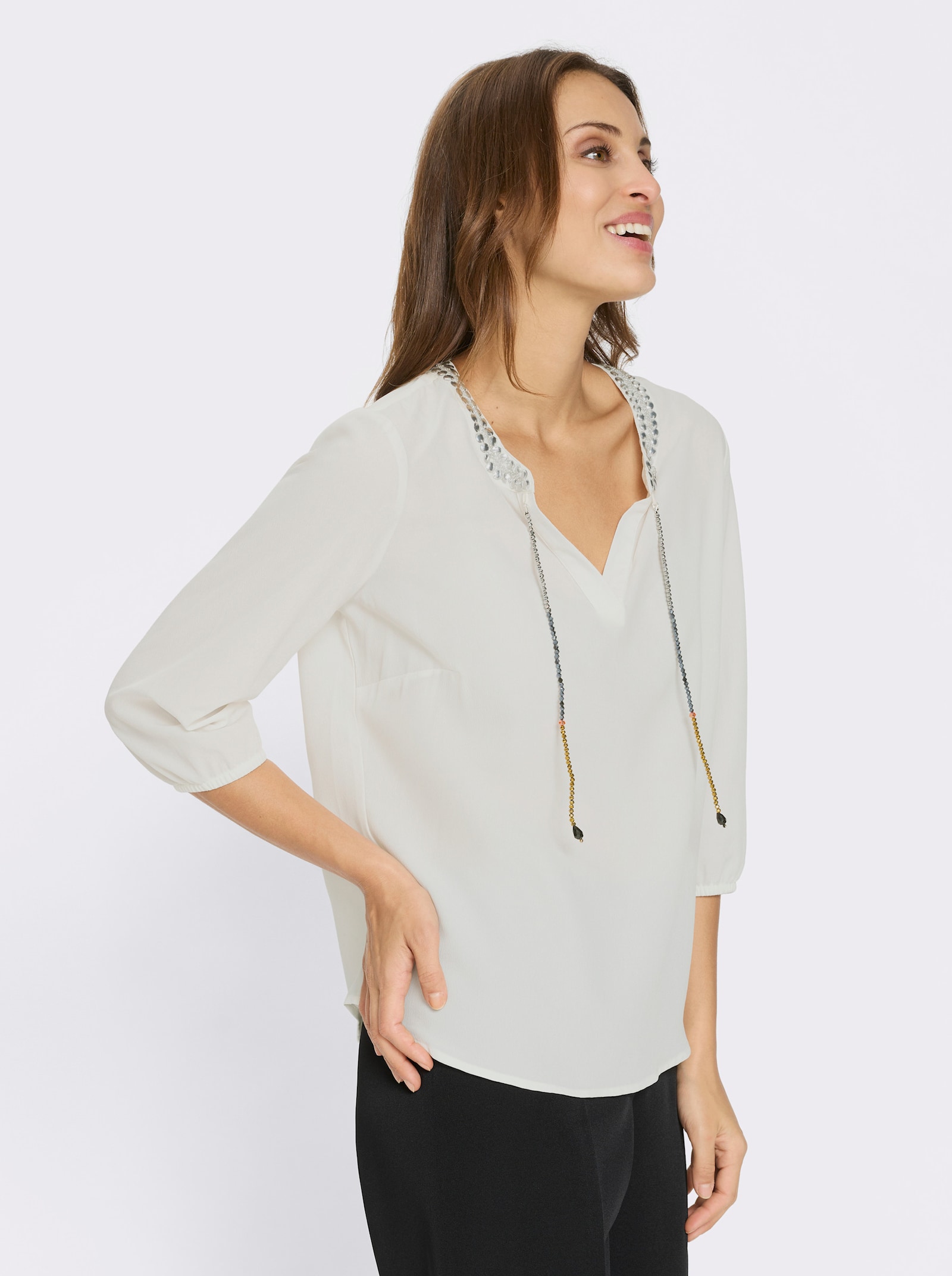 Schlupfbluse mit Falte hinten - weiss