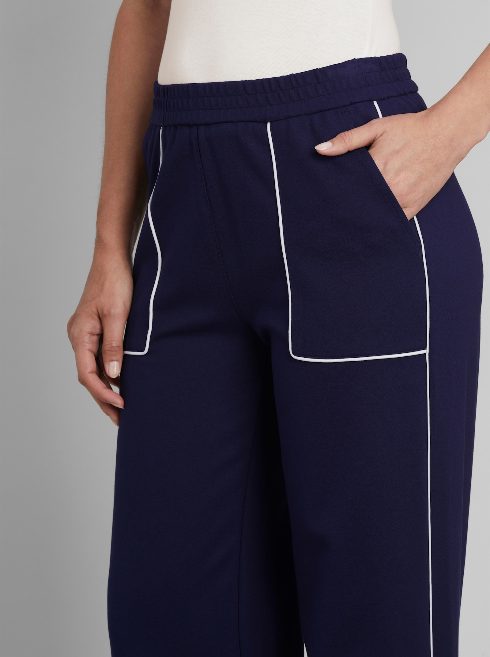 heine Jerseyhose mit Kontrast-Paspeln - marine