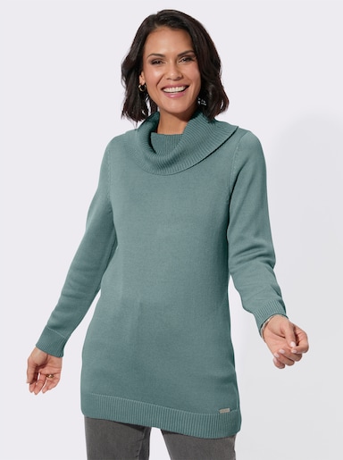 Longpullover mit halsfernem Rollkragen - jade