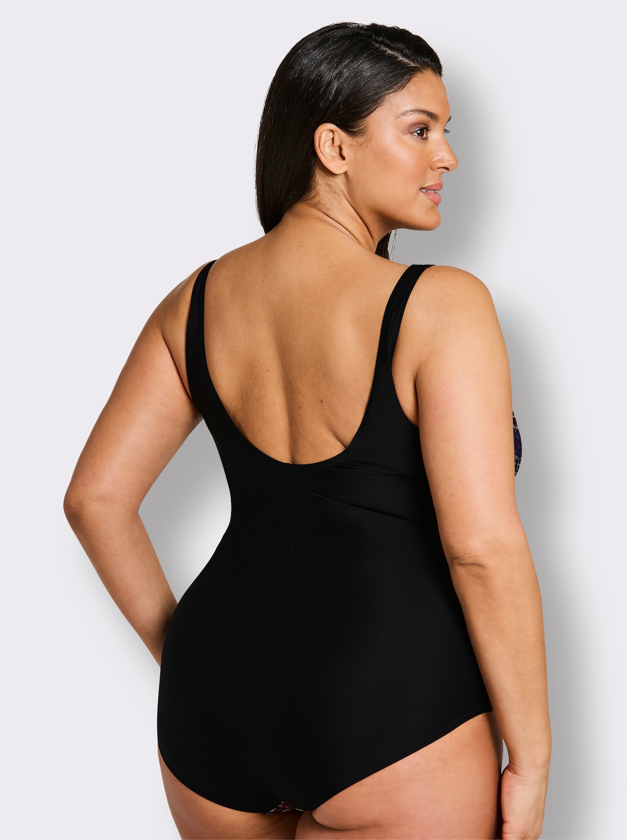 Badeanzug mit Raffung an den Softcups - schwarz-bedruckt