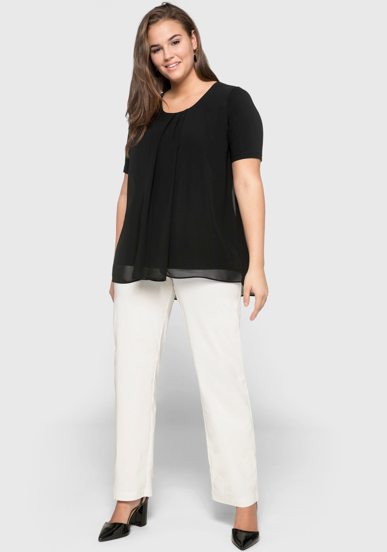 sheego Blusenshirt im Lagenlook - schwarz