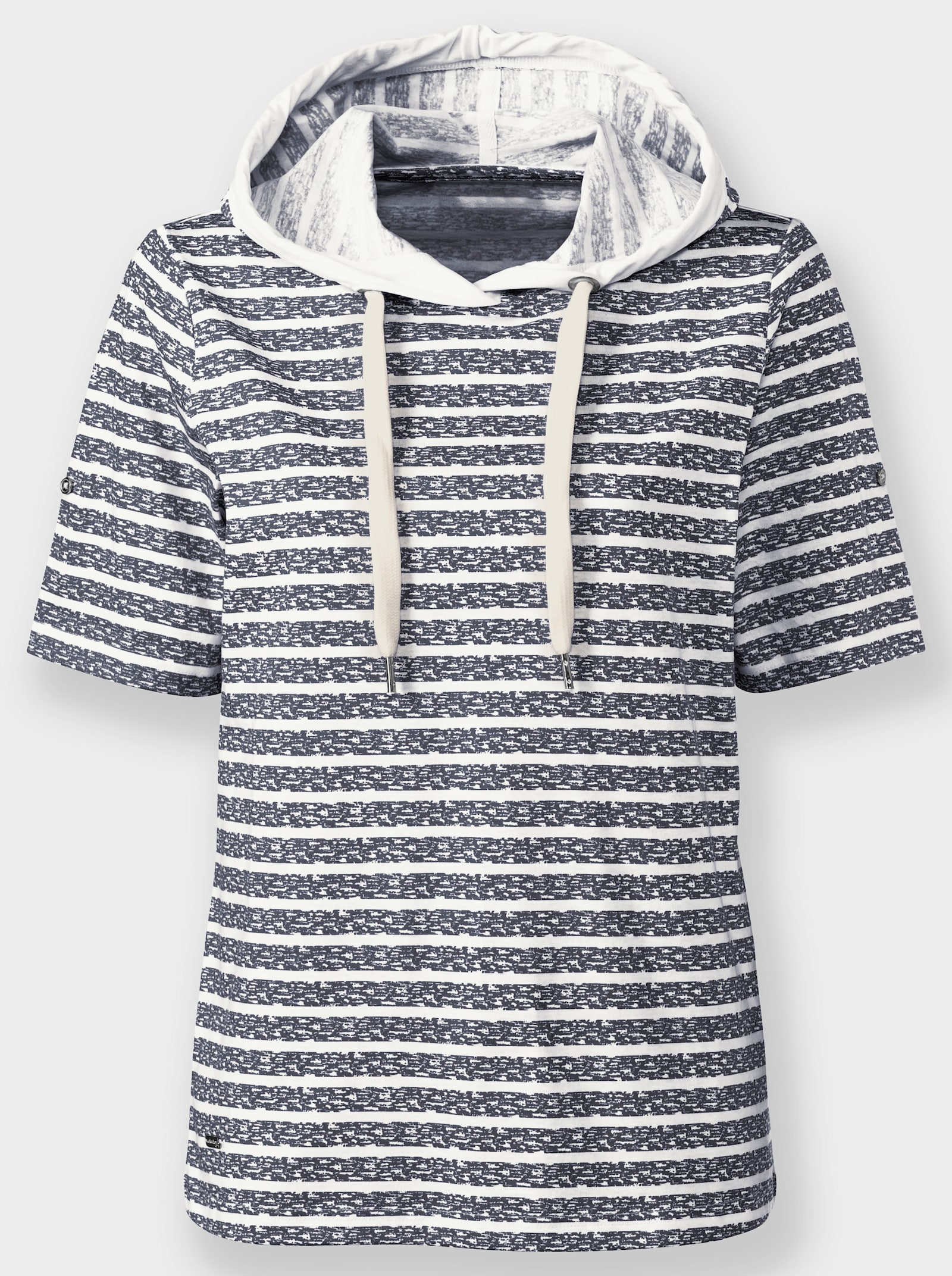 Kapuzenshirt aus reiner Baumwolle - marine-ecru-geringelt