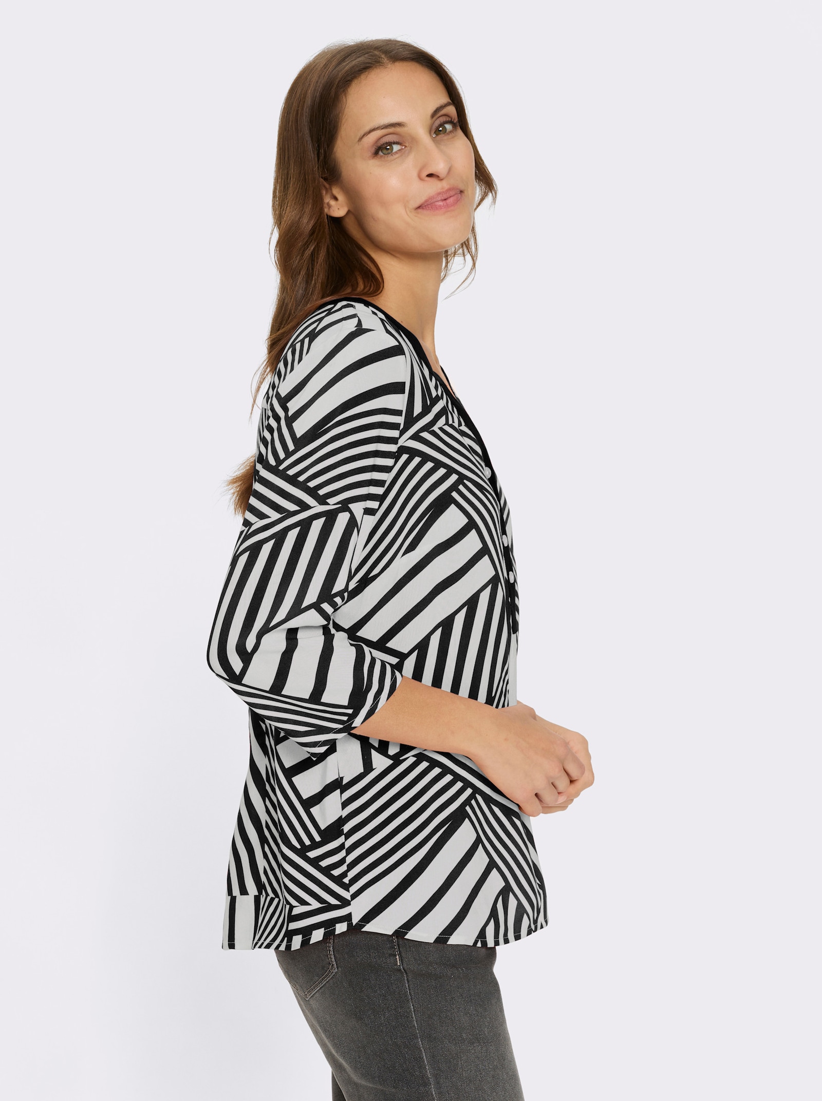 Schlupfbluse mit Falte hinten - schwarz-weiß-bedruckt