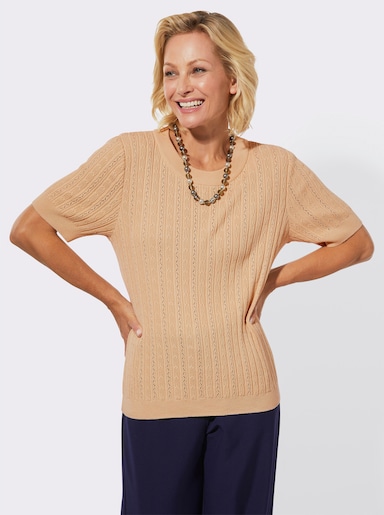 Ajourpullover mit kurzen Ärmeln - sand