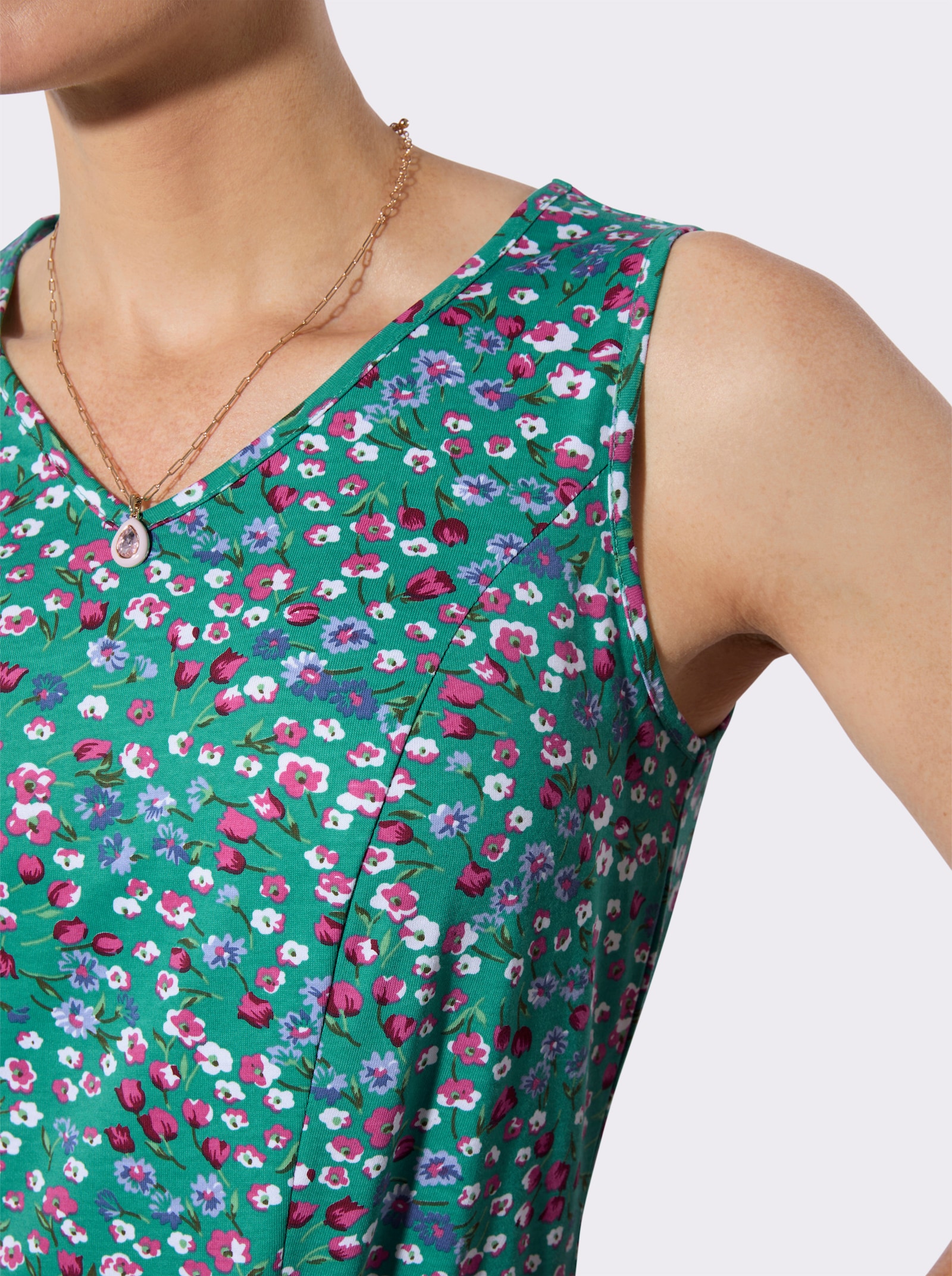 Sommerkleid im Millefleurs-Dessin - smaragd-fuchsia-bedruckt