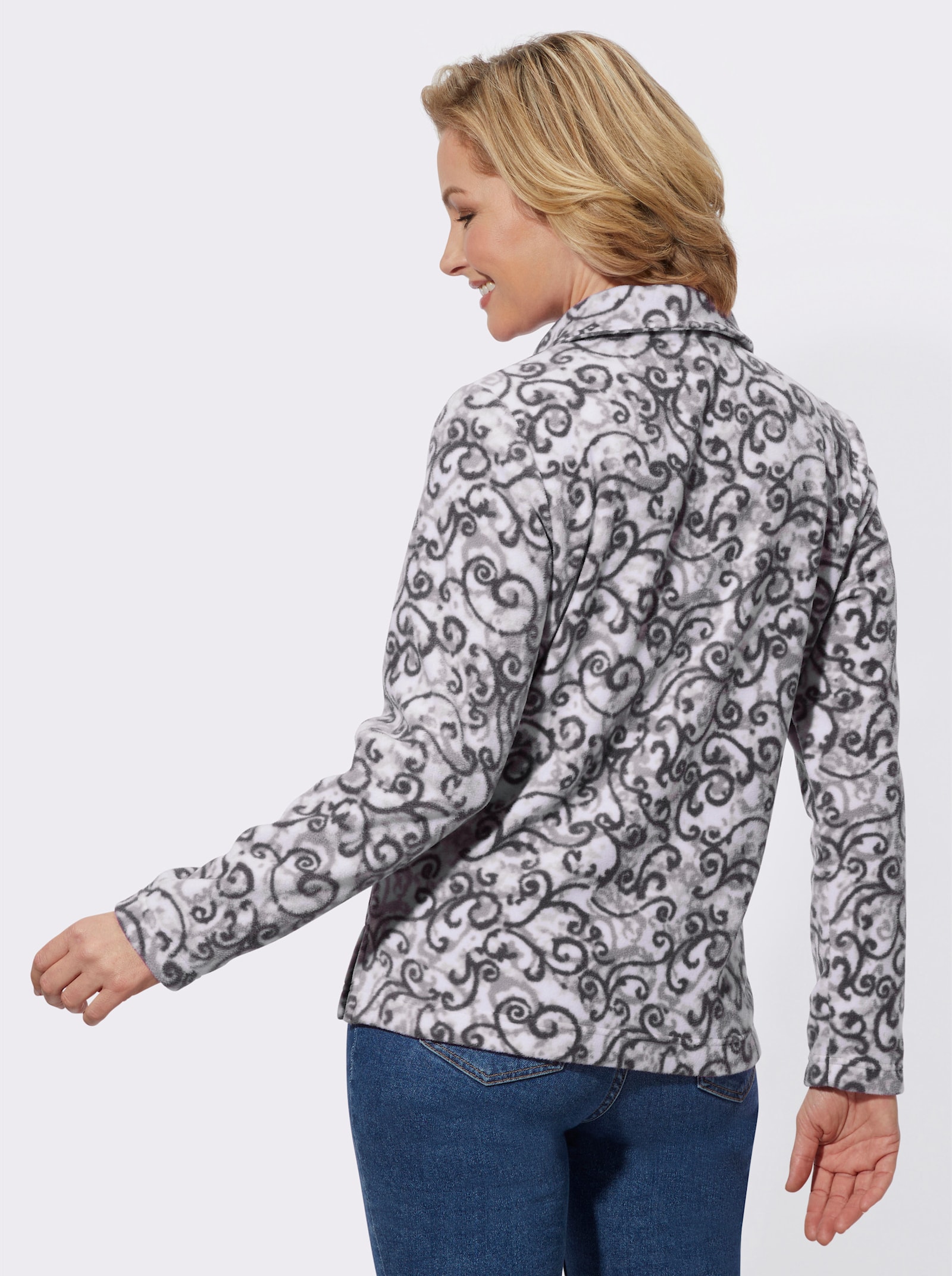 Fleeceshirt mit Umlegekragen - steingrau-anthrazit-bedruckt