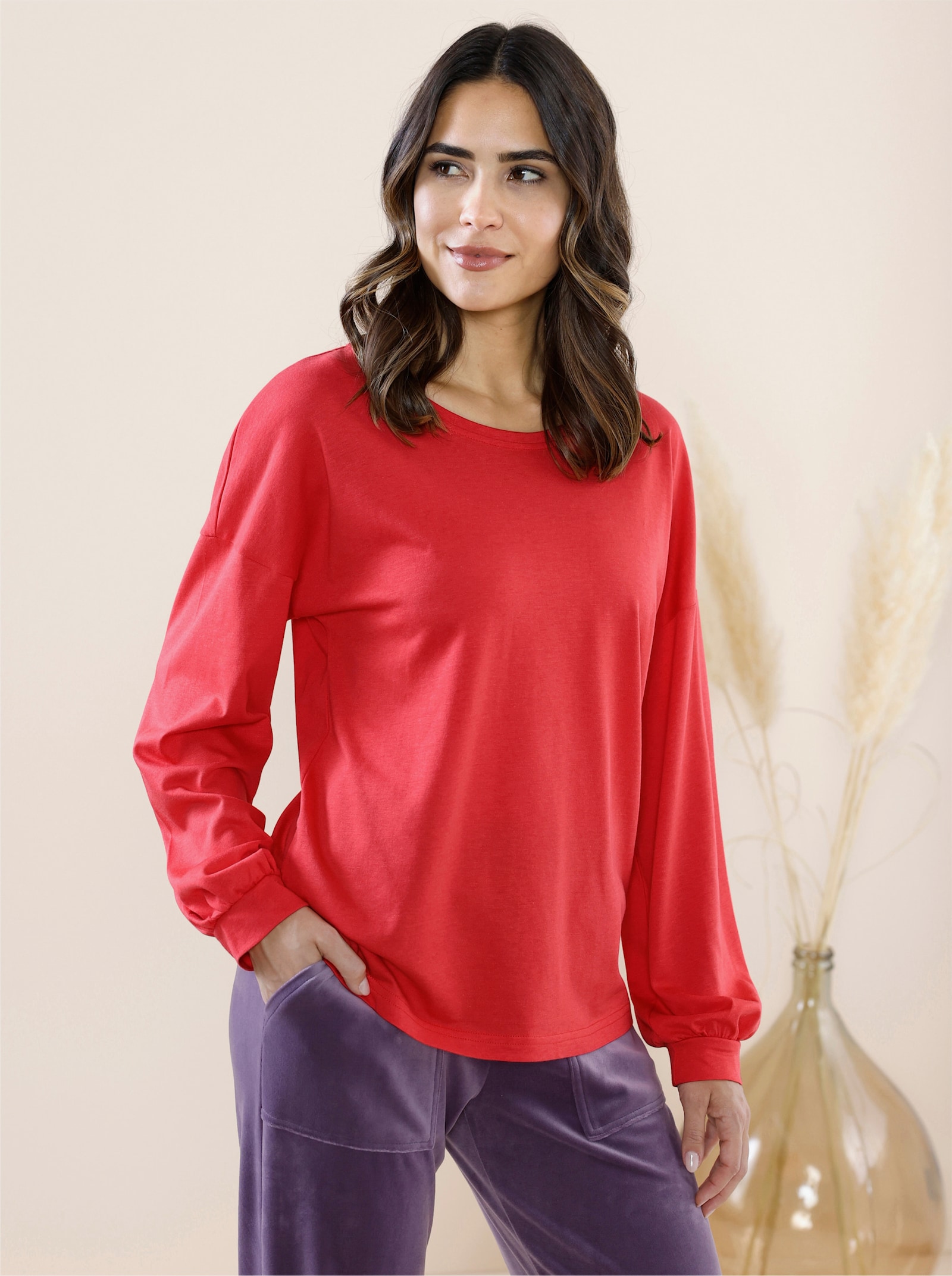 Tričko pro volný čas se širokými rukávy - humrová