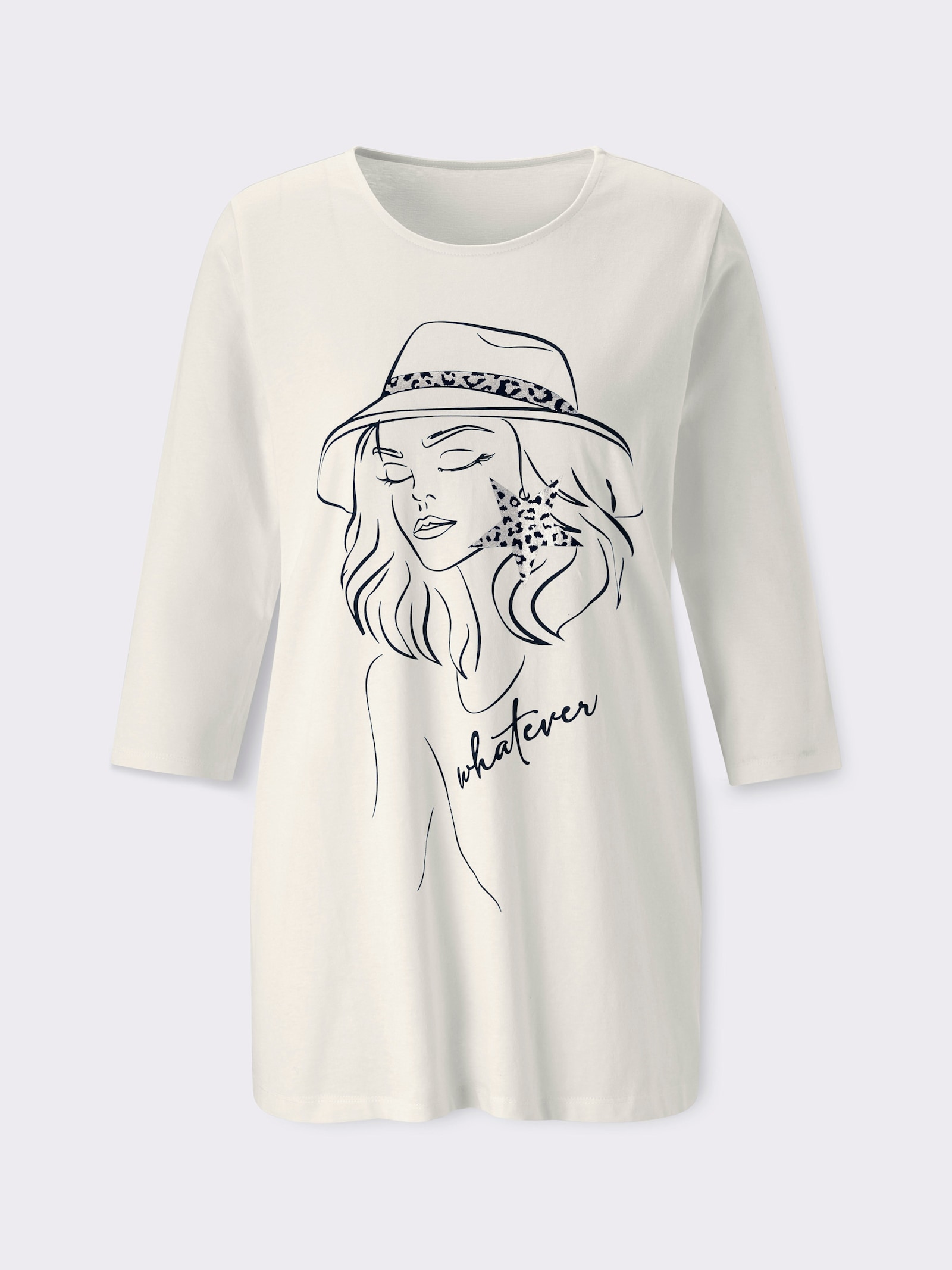 Longshirt mit Folien-Print vorne - ecru-schwarz