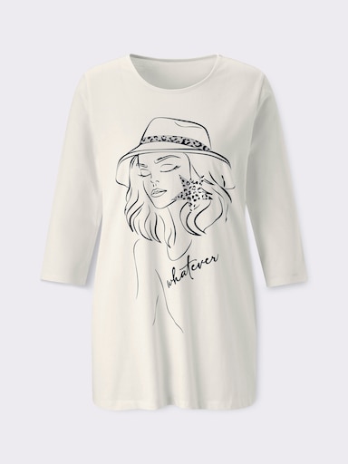 Longshirt mit Folien-Print vorne - ecru-schwarz