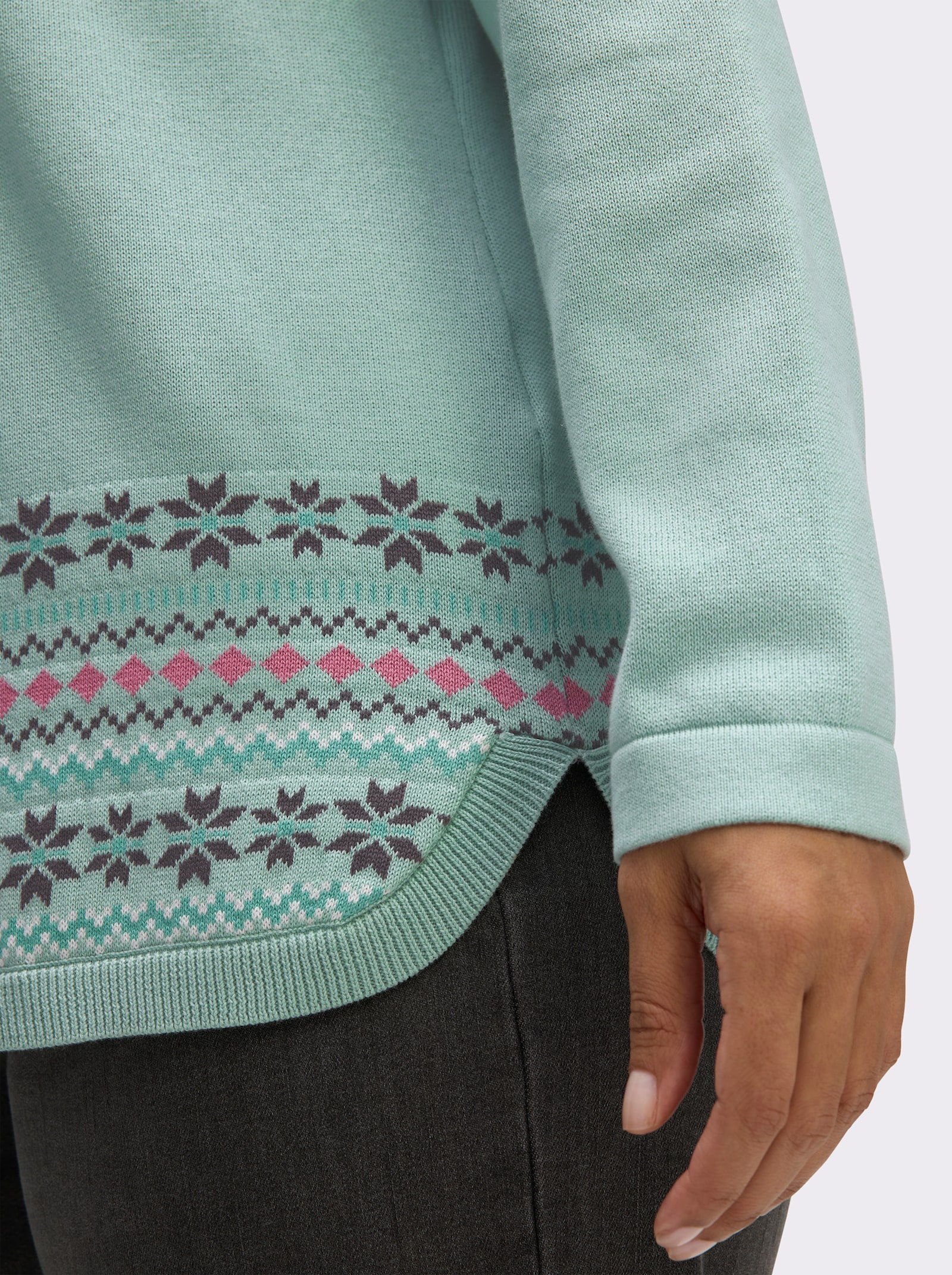 Langarm-Pullover mit Alpaka-Muster - kalkmint-ecru-gemustert