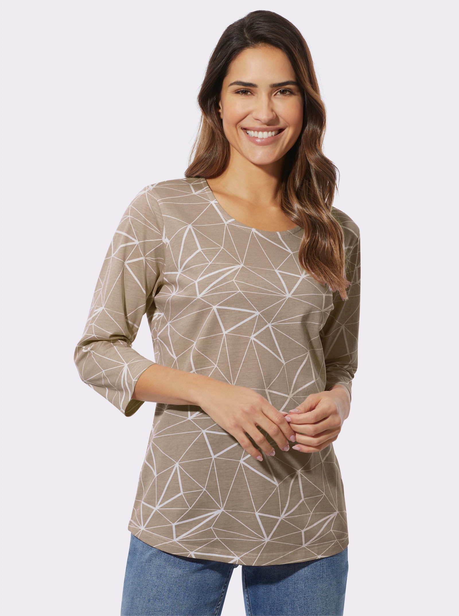 Rundhalsshirt im Grafik-Dessin - sesam-ecru-bedruckt