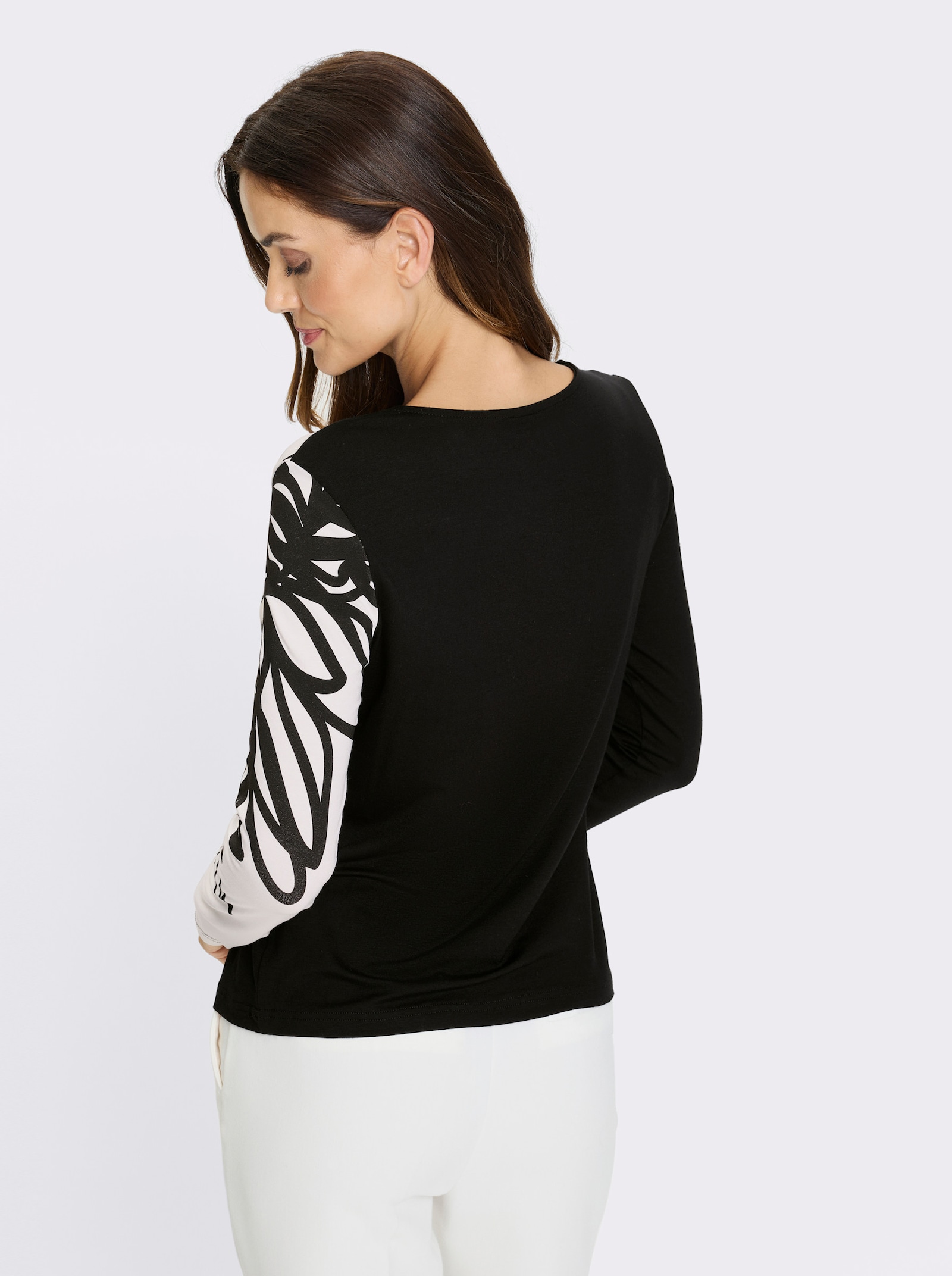 heine Langarmshirt mit großem Blumen-Print - schwarz-ecru-bedruckt