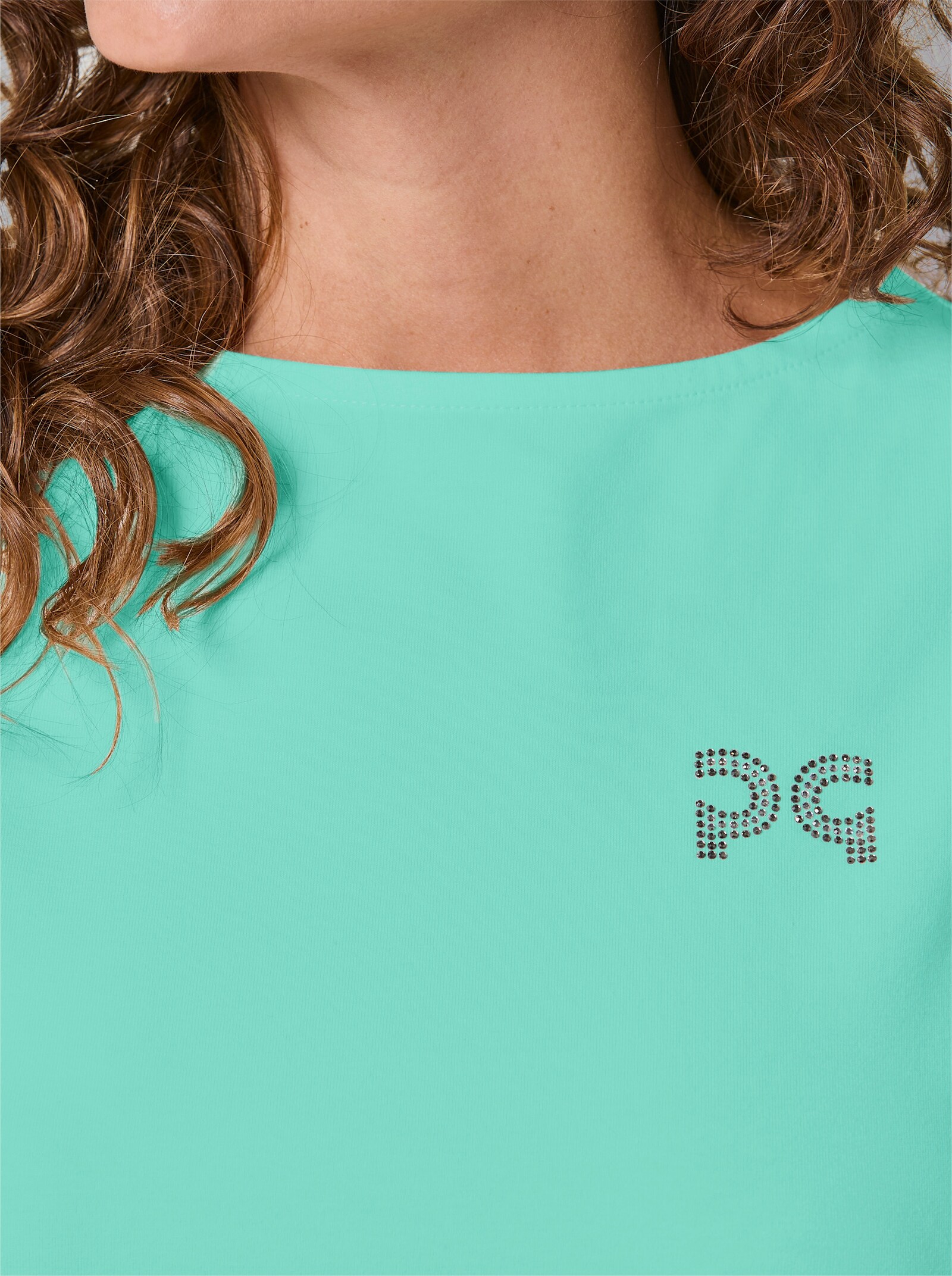 CREATION L PREMIUM Shirttop mit Glitzersteinchen - blaugrün