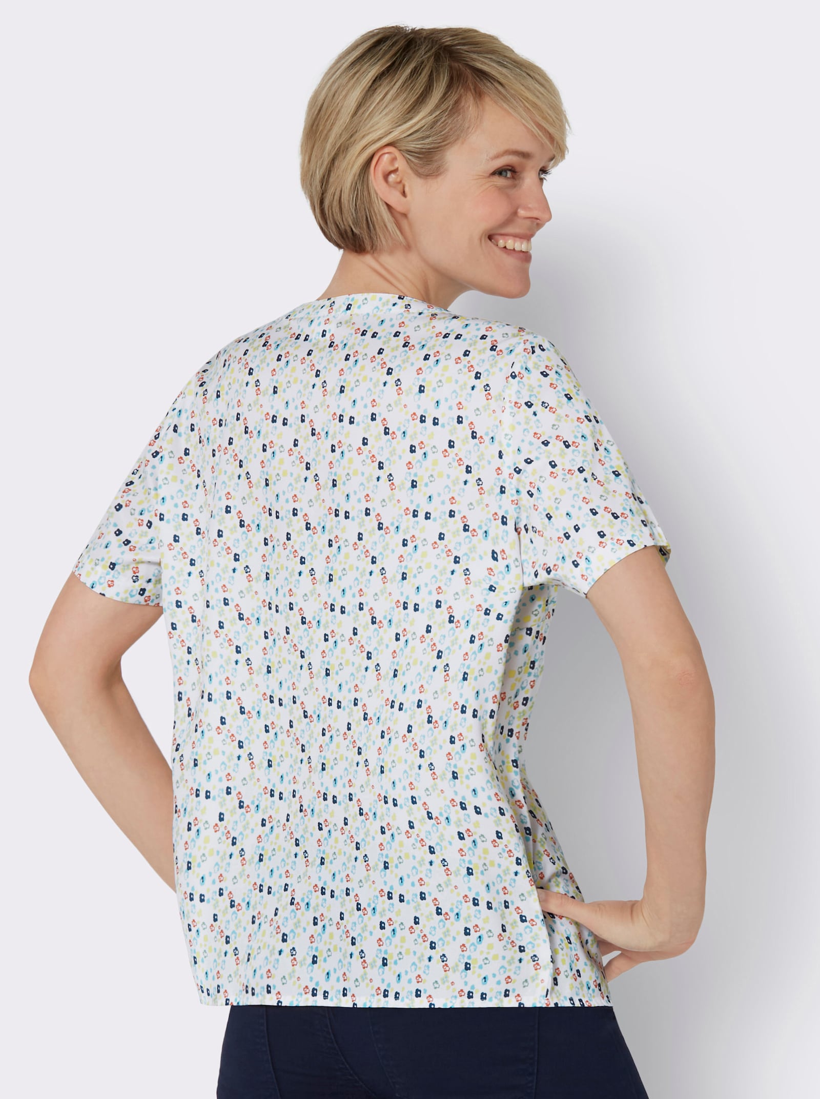 Navlékací halenka s minimalistickým vzorem - bílá-mátová-potisk