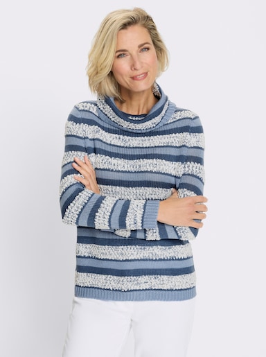 Pullover met rolkraag en effectgaren - jeansblauw-ecru gedessineerd