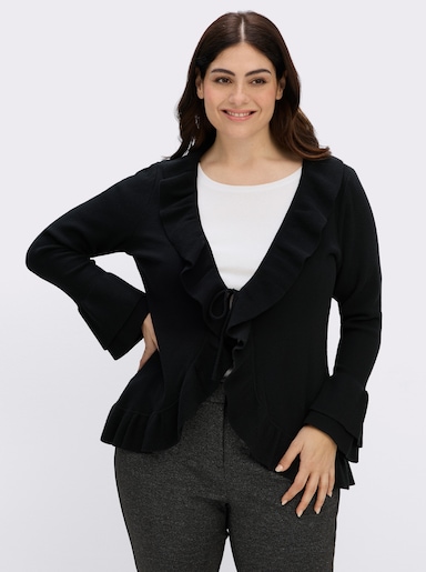 sheego Shirtjacke mit Rüschen - schwarz