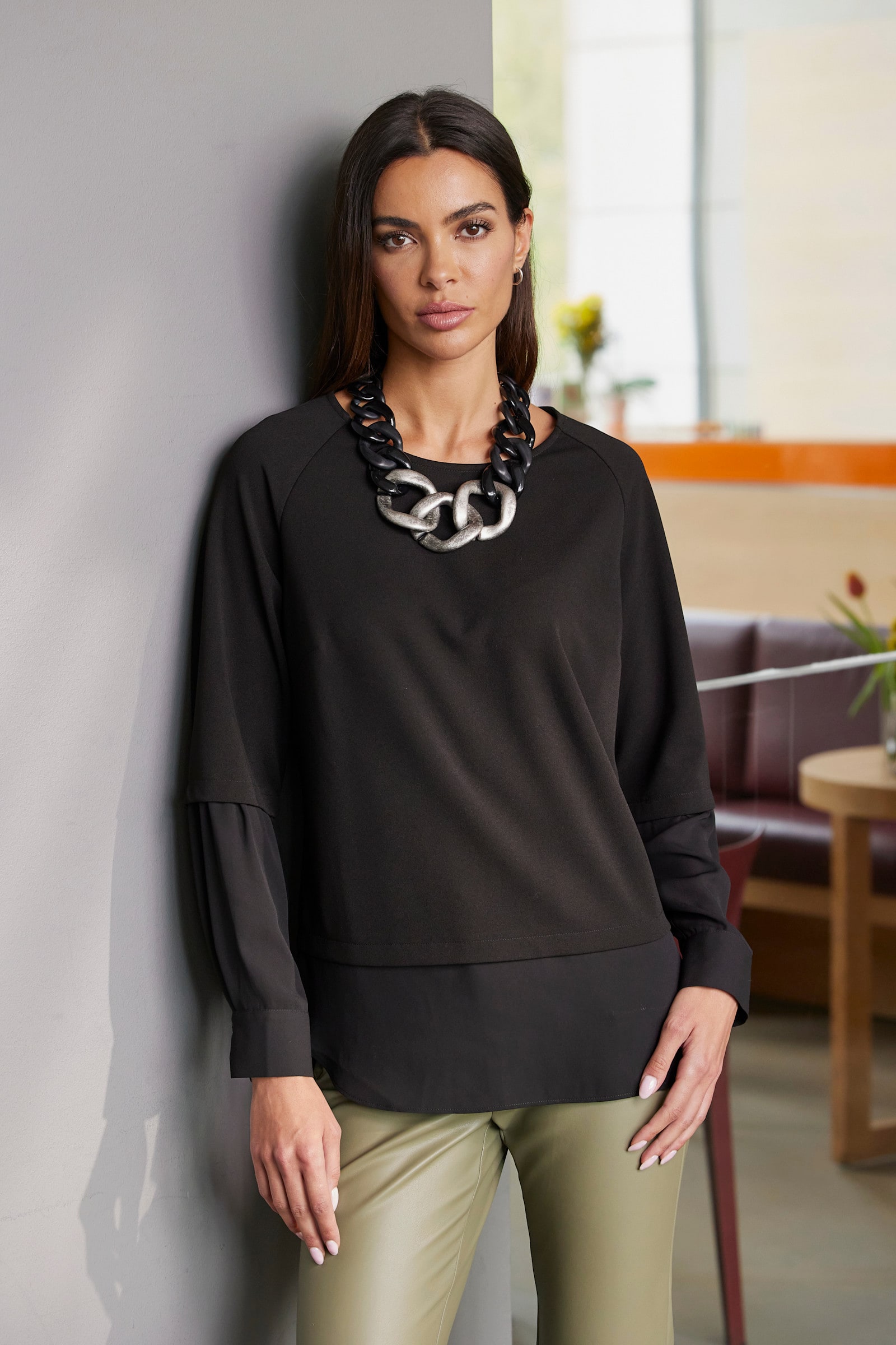 heine Langarmbluse in 2-in-1-Optik - schwarz