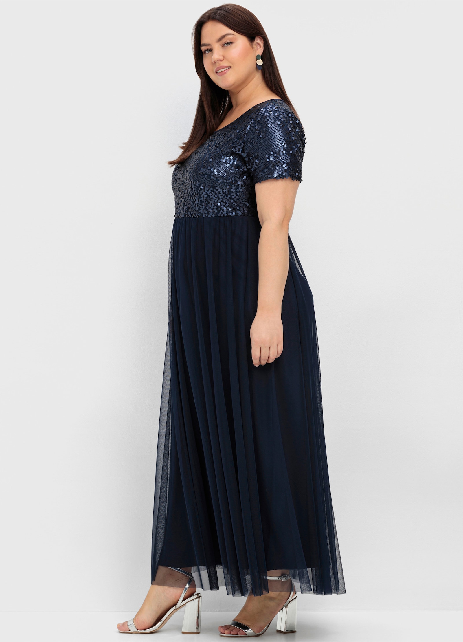 sheego Abendkleid in A-Linie, mit Pailletten - marine