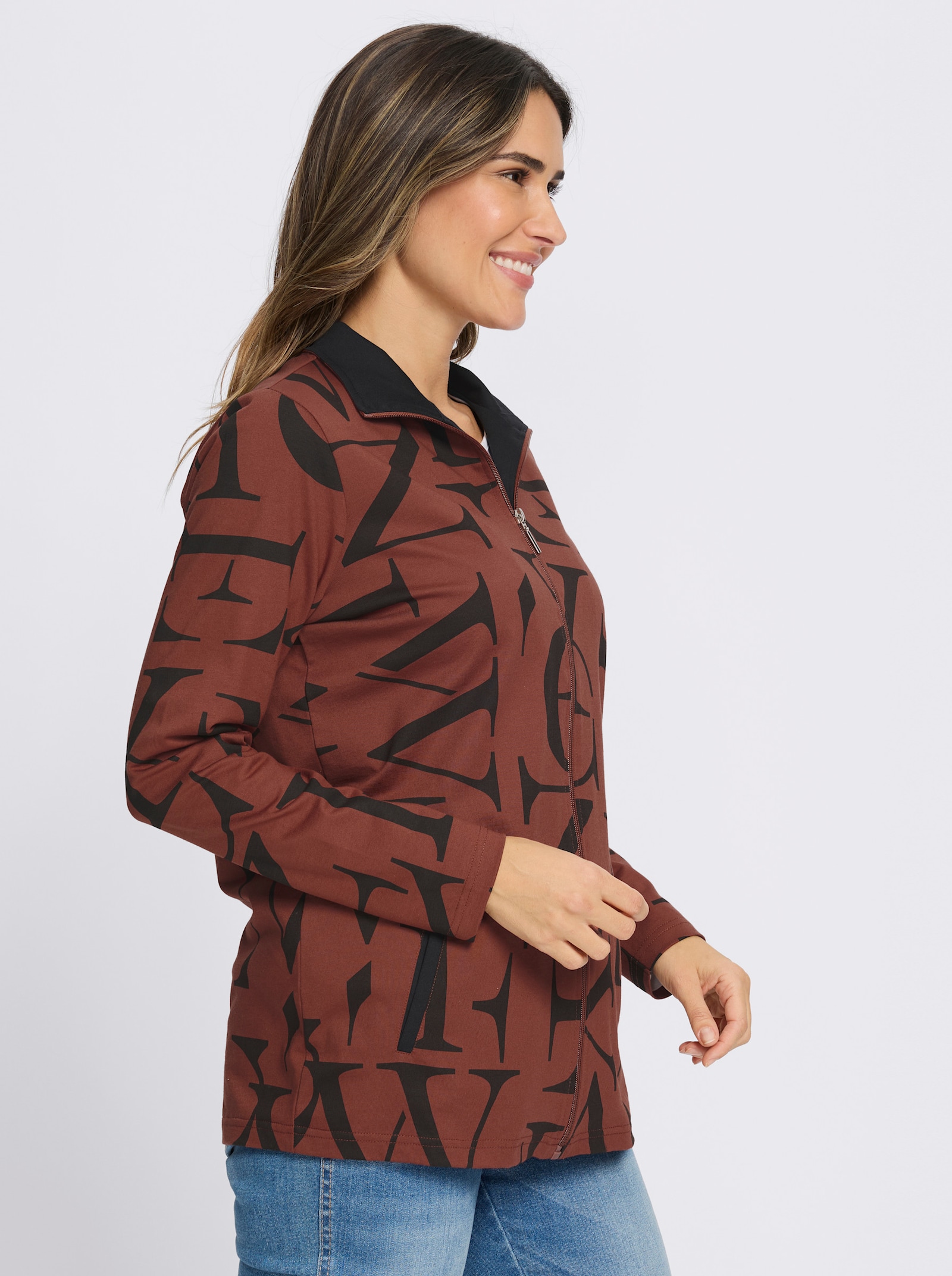 Shirtjacke mit Lettering-Druck - rotbraun-schwarz-bedruckt