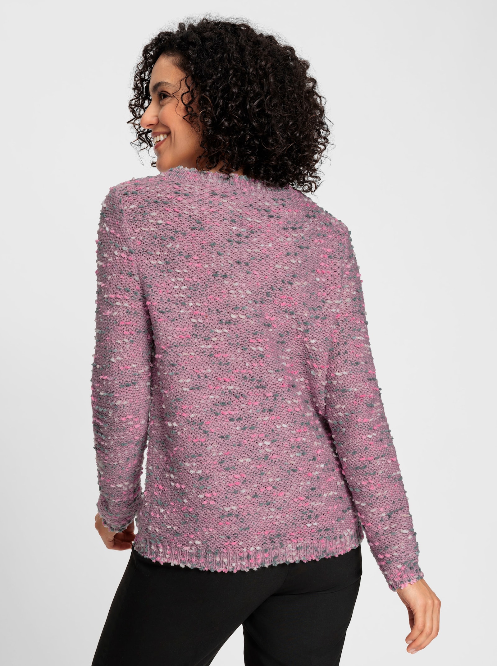 Bouclé-Pullover in Linksstrick - mauve-meliert
